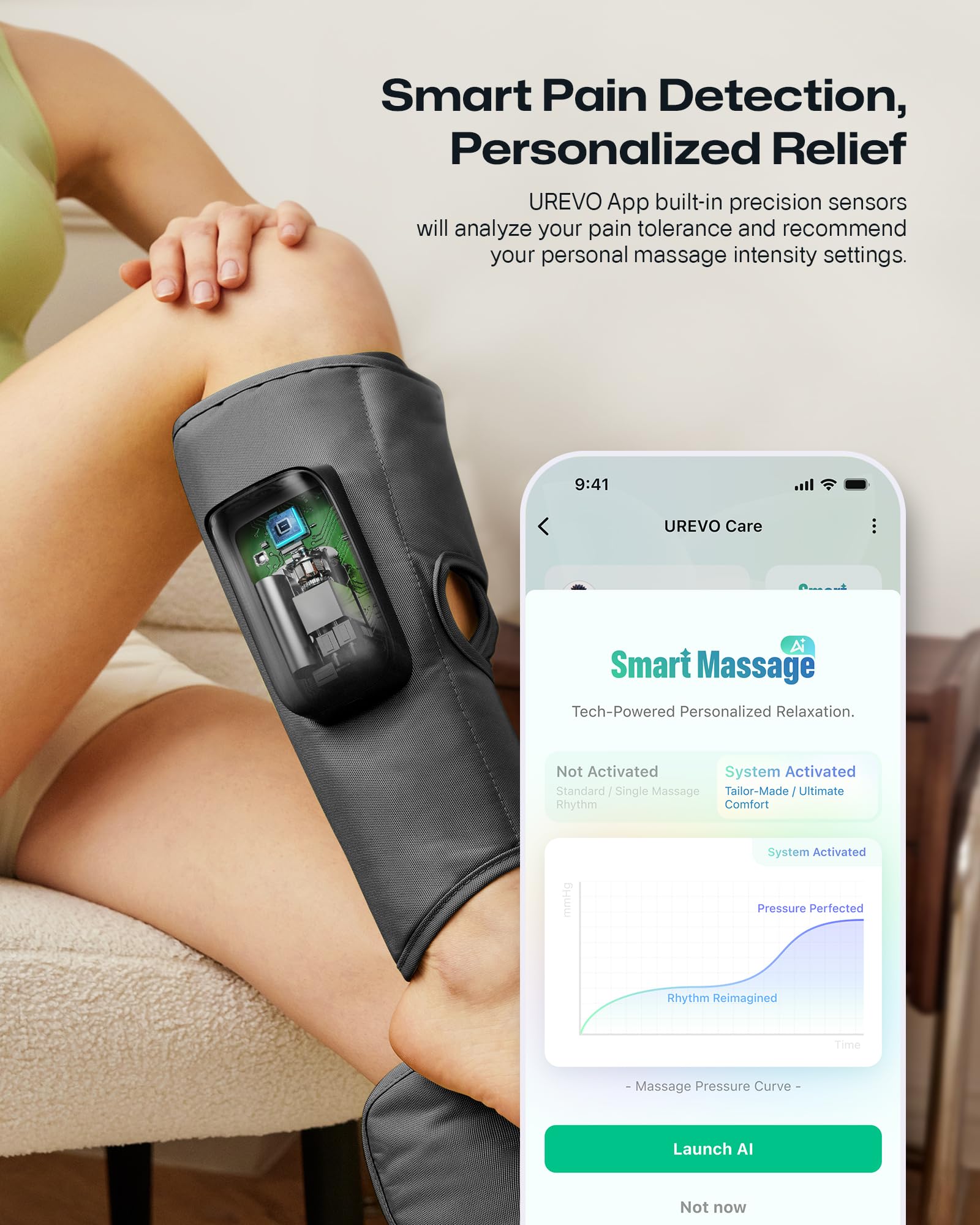UREVO Smart Calf Massager with AI Massage Adaptation, Air Compression – Cordless Leg Massager for Circulation, Relaxation & Leg Sculpting – 3 Modes & 3 Intensities, Adjustable Heat, Long Battery