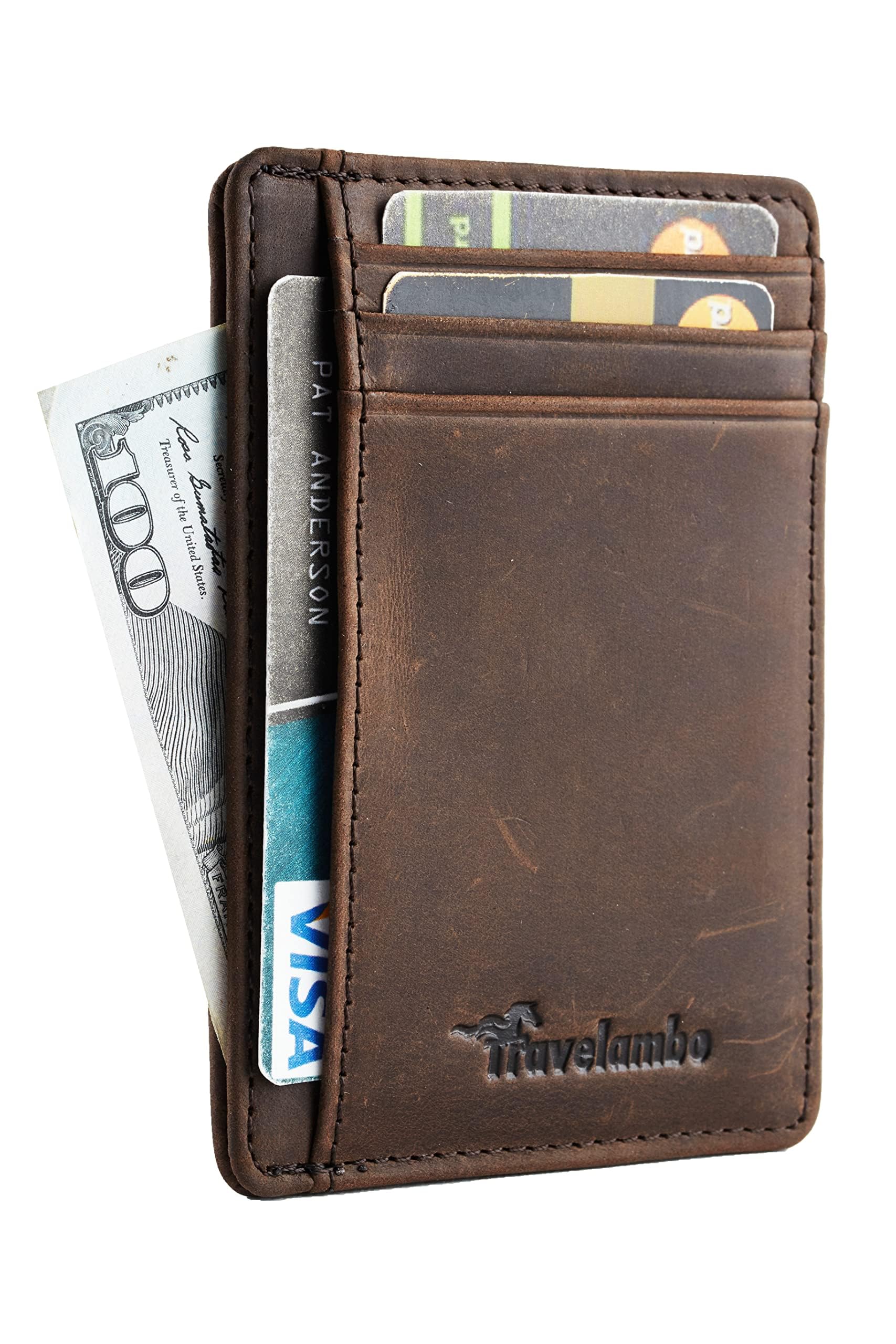 Travelambo Slim Wallet Front Pocket Minimalist Leather RFID Blocking Medium Size