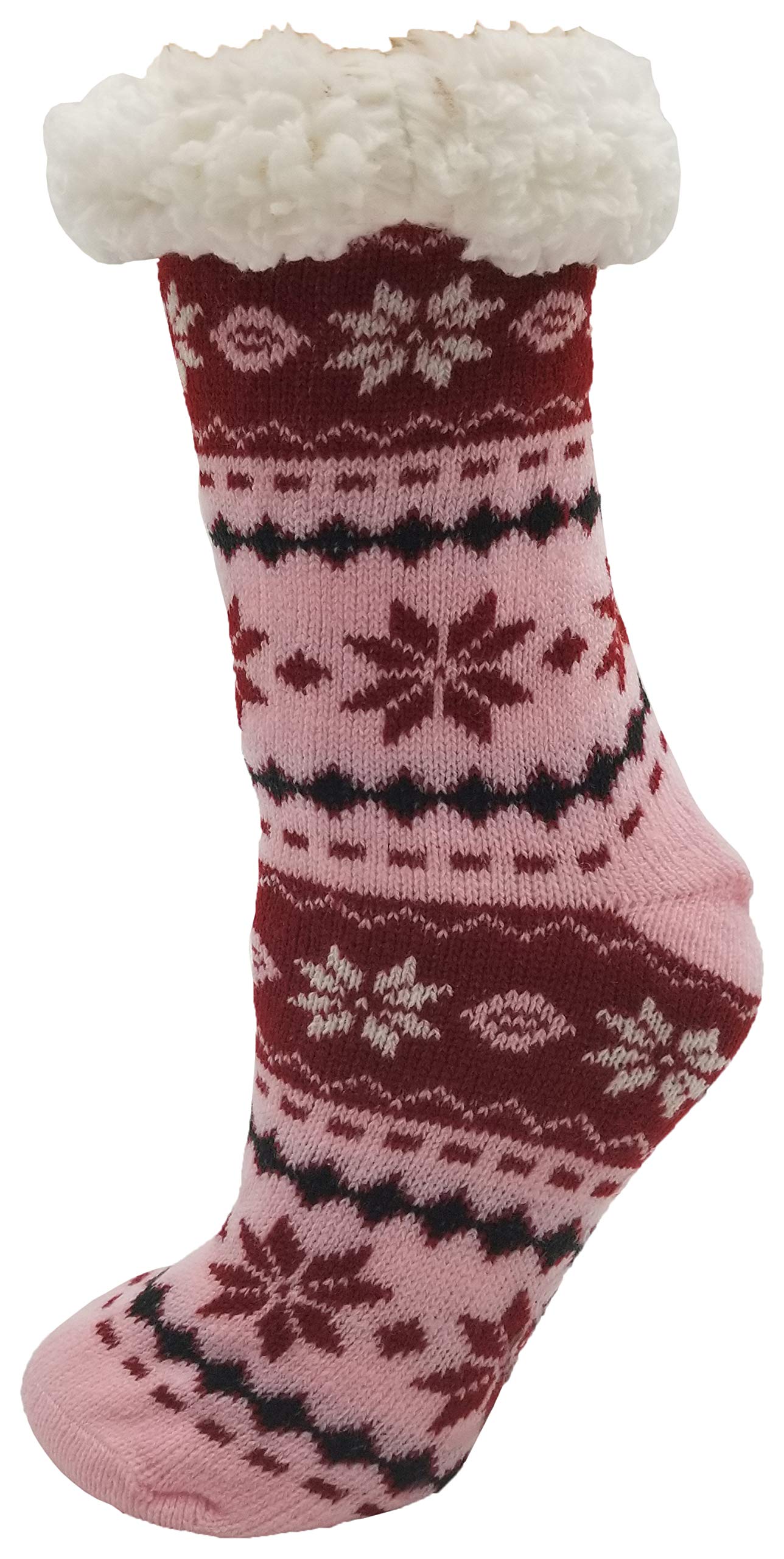 Sherpa Lined Slipper Socks, 3 Pairs for Women, Fluffy Christmas Winter Patterned with Gripper Bottoms, Warm Soft (Fair Isle)