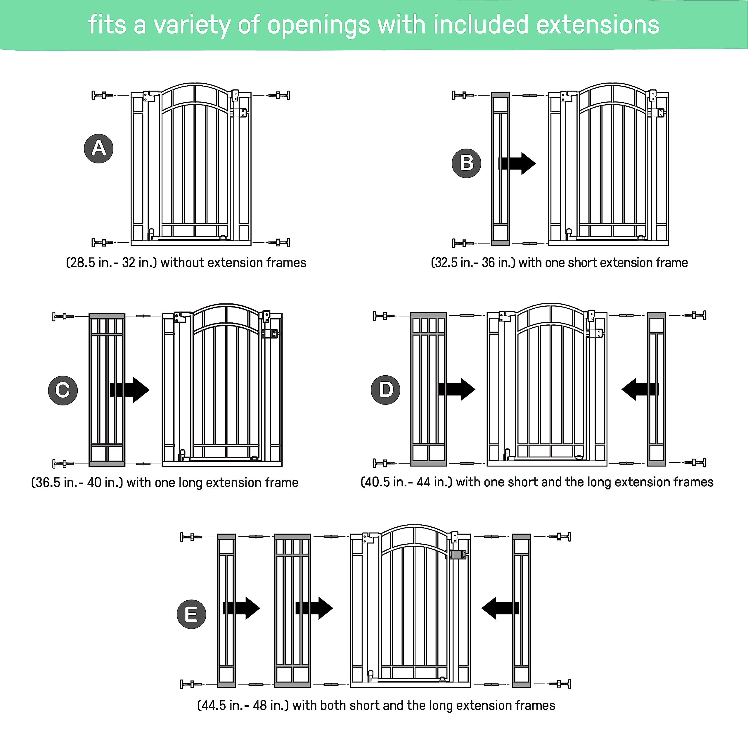 Summer Infant Multi-Use Decorative Extra Tall Walk-Thru Baby Gate, Fits Openings 28.5-48 Inch (Pack of 1), Black Metal, for Doorways and Stairways, 36' Tall Baby and Pet Gate, Black, One Size