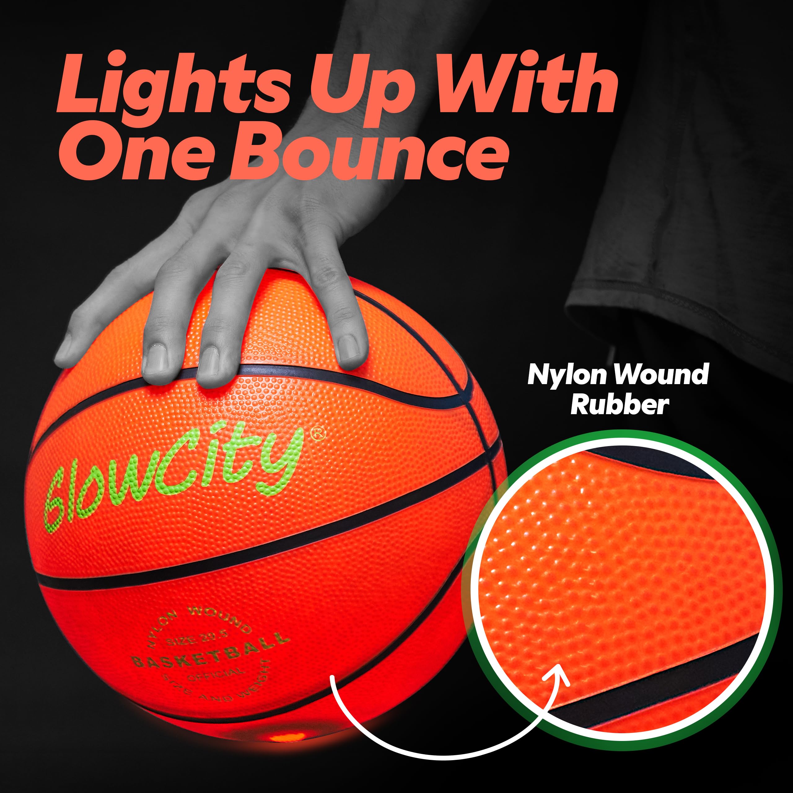 GlowCity Glow in The Dark Basketball for Teen Boy - Glowing Red Basket Ball, Light Up LED Toy for Night Ball Games - Sports Stuff & Gadgets for Kids Age 8 Years Old and Up. Great Gift for Boys & Girls