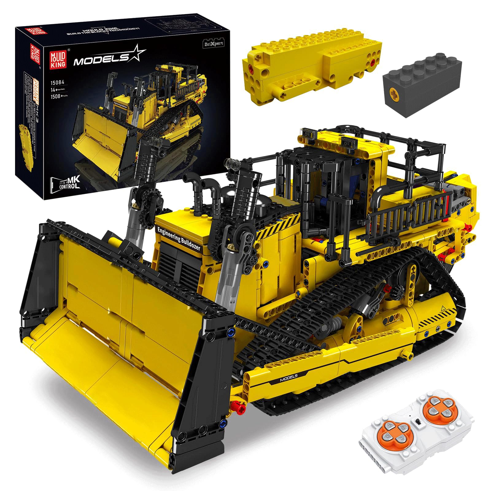 Mould King Bulldozer Technique Building Set, App-Controlled 2.4G RC Bulldozer Truck Construction Vehicle Toys with Engines, DIY Engineering Model Sets for Adults/14+(1508 Pieces)