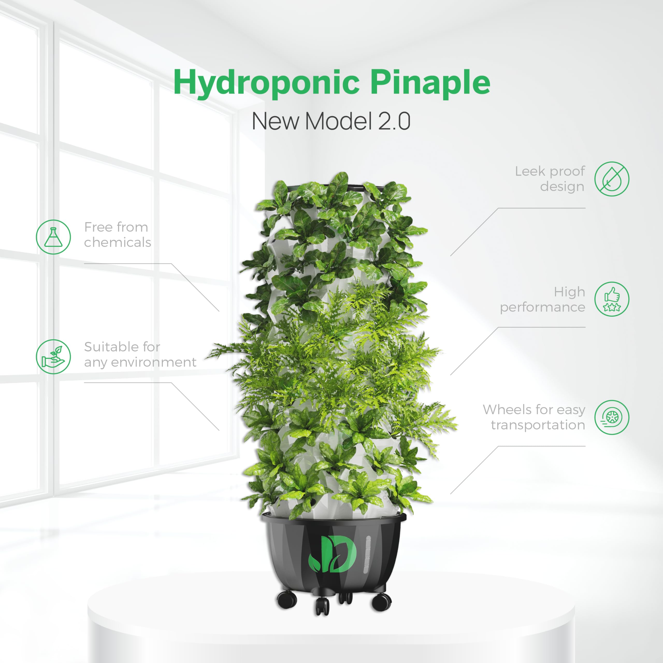 AVUX Hydroponic Growing Tower – A 10 Layers (80 Pots) Vertical Growing Freestanding Aeroponic Garden with Wheels and Sponges to Germinate Seeds and Planting Herbs and Vegetables