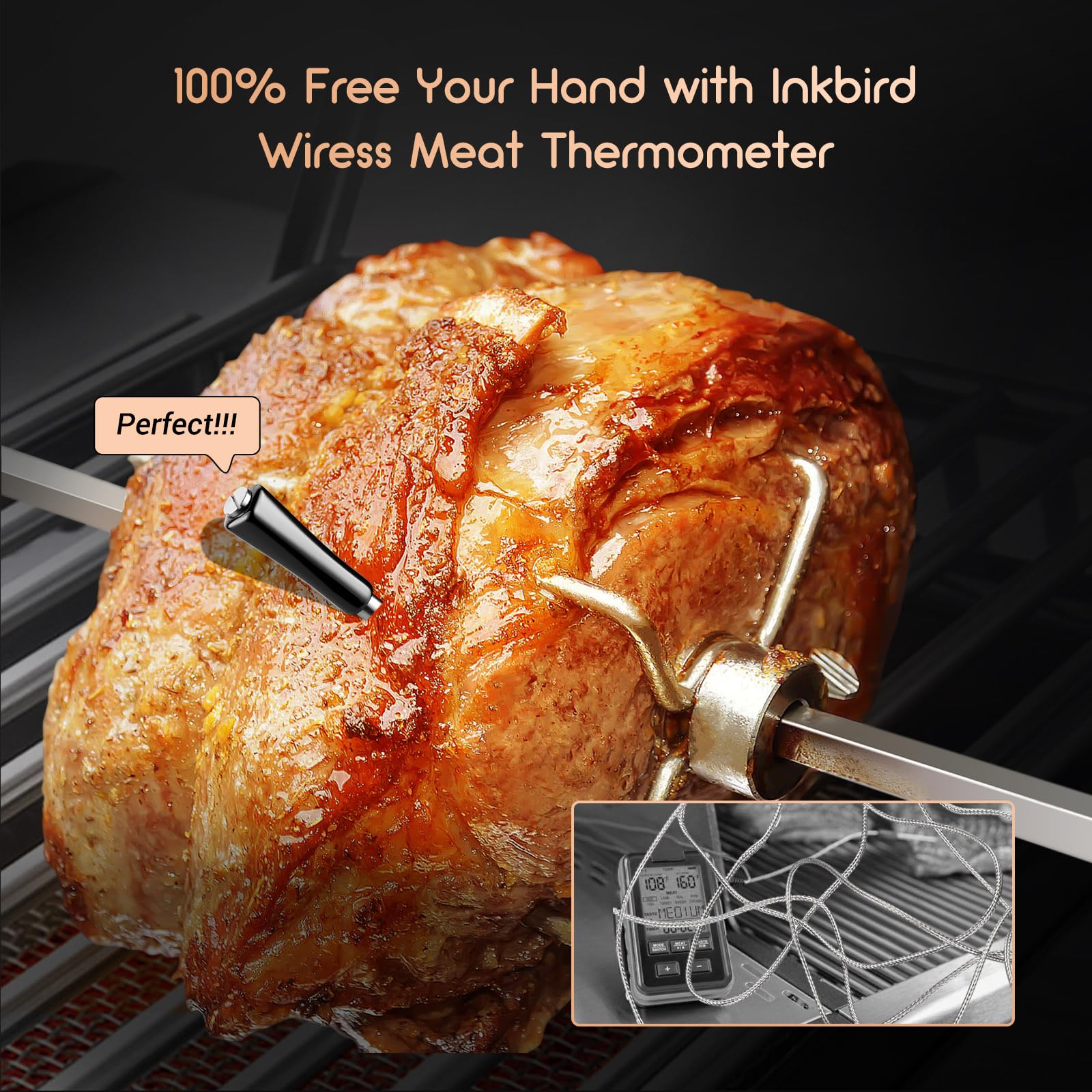 INKBIRD Meat Thermometer Wireless, Smart Bluetooth Meat Thermometer, IP67 Waterproof Wireless Meat Probe with Rechargeable Box for Outdoor Grill Smoker BBQ Rotisserie iOS & Android App