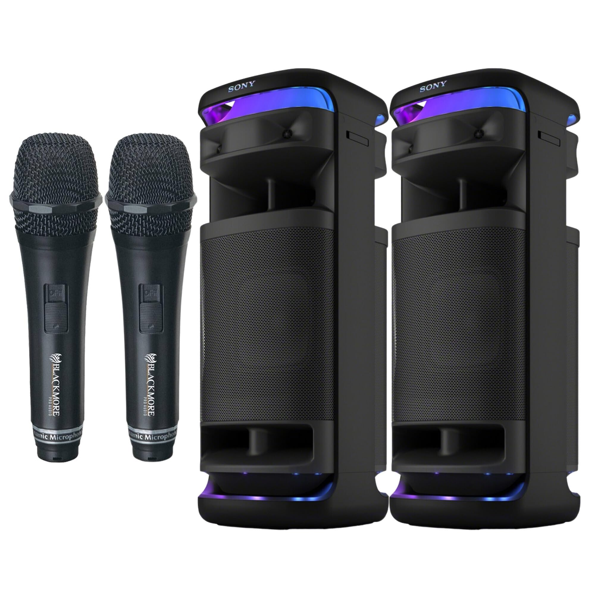 Sony SRSULT1000 ULT Tower 10 Party Speaker (Black, 2-Pack) Bundle with Pro Audio BMP-4 Wired Unidirectional Dynamic Microphone (Black, 2-Pack) (4 Items)