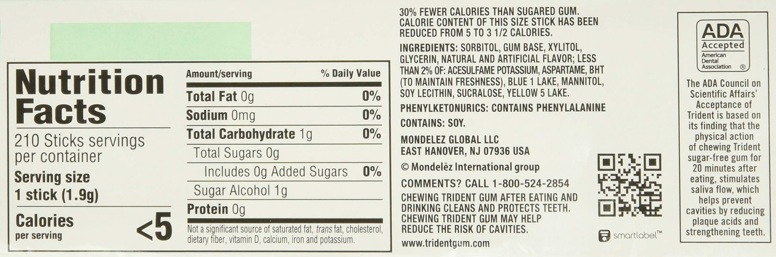 Trident Spearmint Flavor Bubble Gum 14 Sticks (Netcount 15 Pack), 15 Count (Pack of 1)