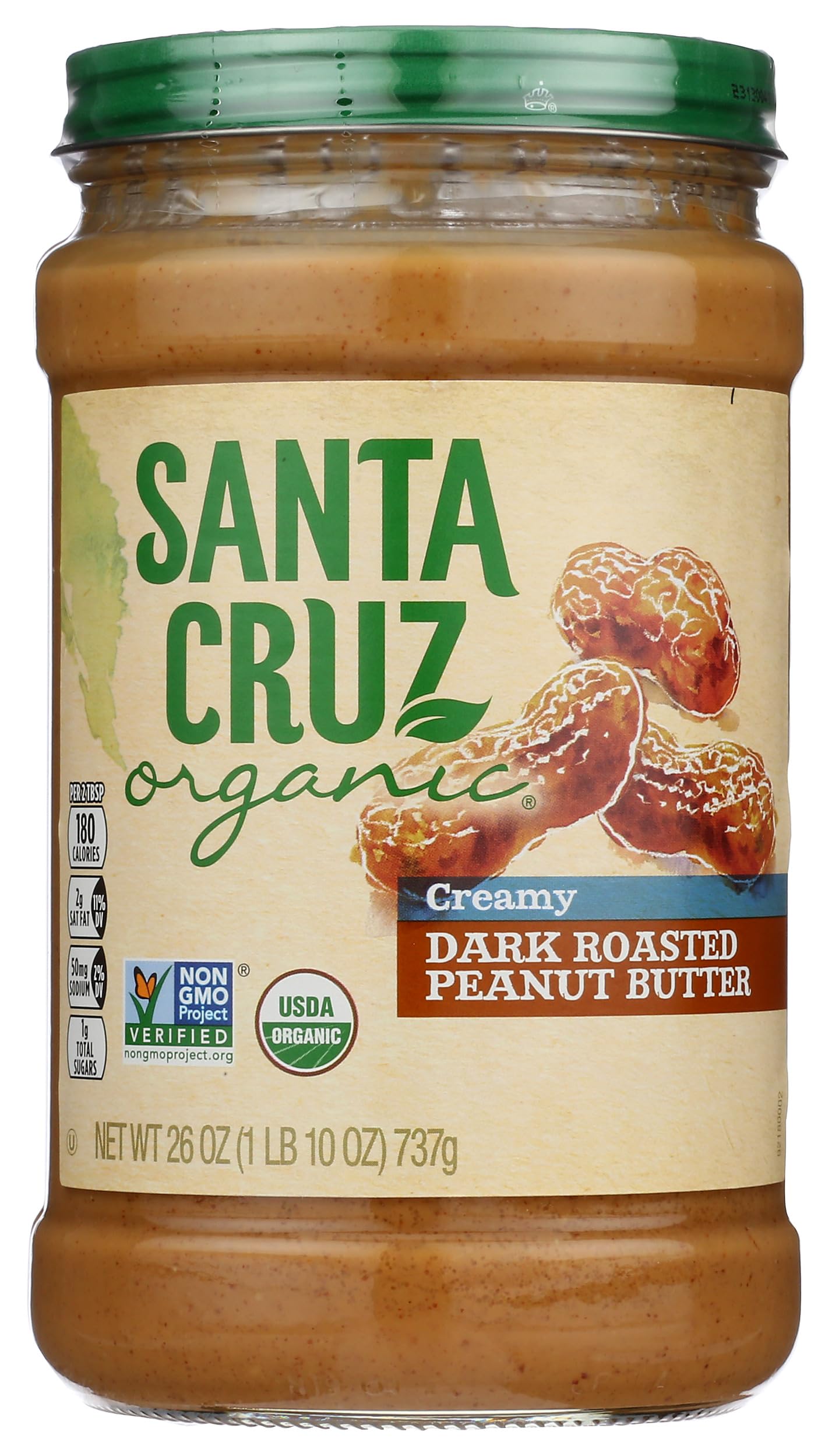 SANTA CRUZ ORGANIC Organic Dark Roasted Creamy Peanut Butter, 26 OZ