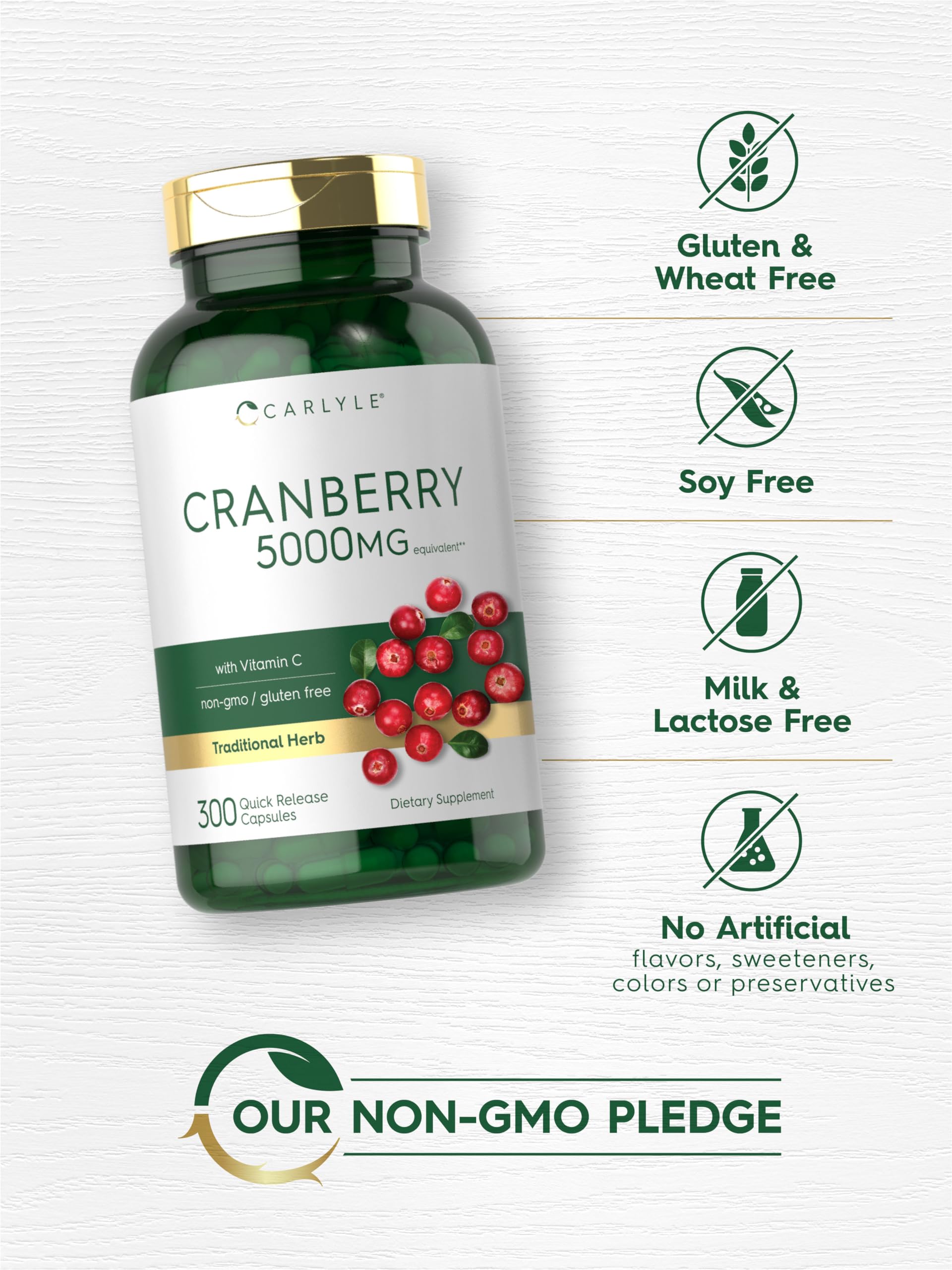 Carlyle Cranberry Pills 5000mg | 300 Capsules | with Vitamin C | Non-GMO, Gluten Free