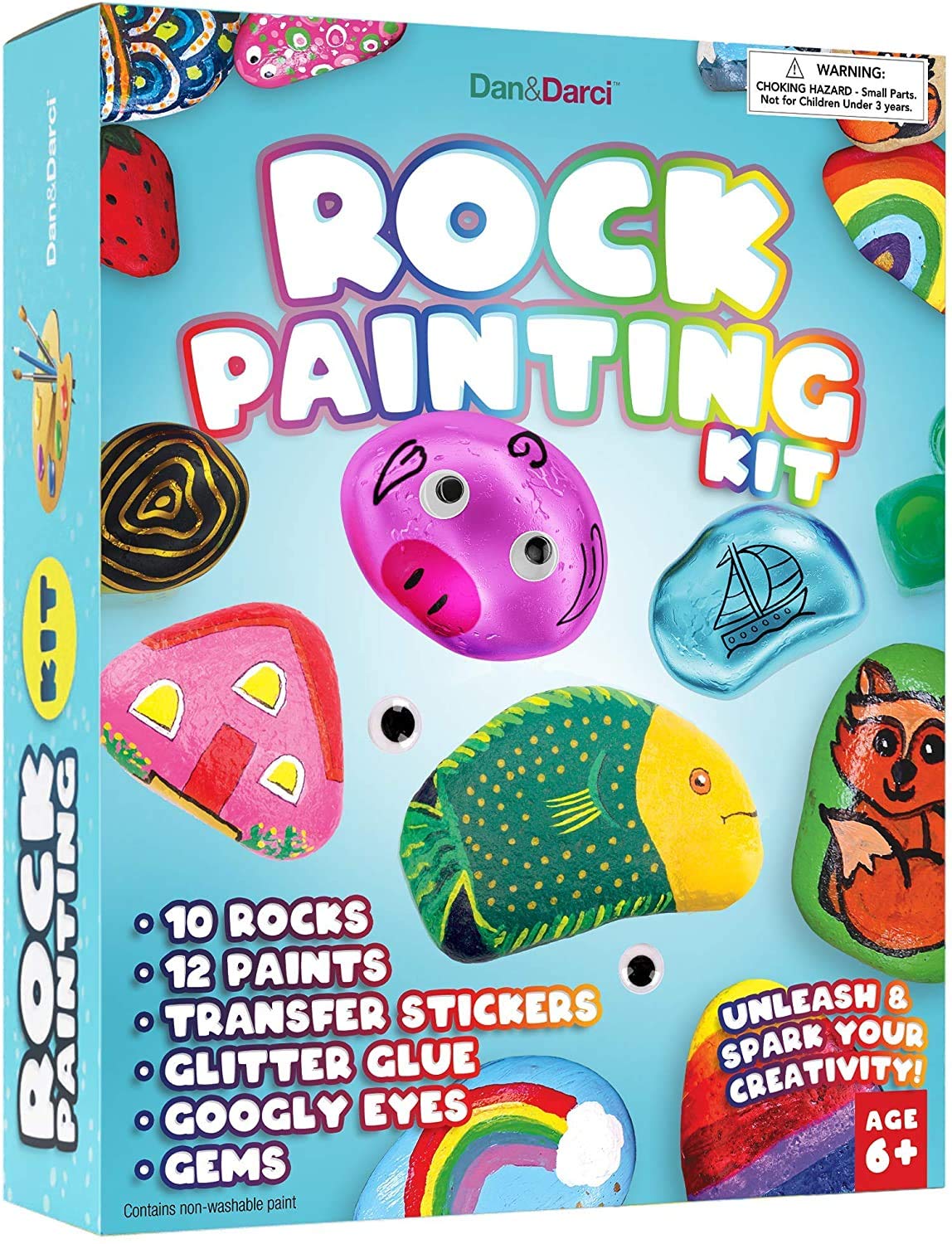 Dan&Darci Rock Painting Kit for Kids - Arts & Crafts for Girls & Boys Ages 6-12 - Easter Craft Kits Art Set - Supplies for Painting Rocks - Best Tween Paint Gift Ideas for Kids Activities Age 6-11