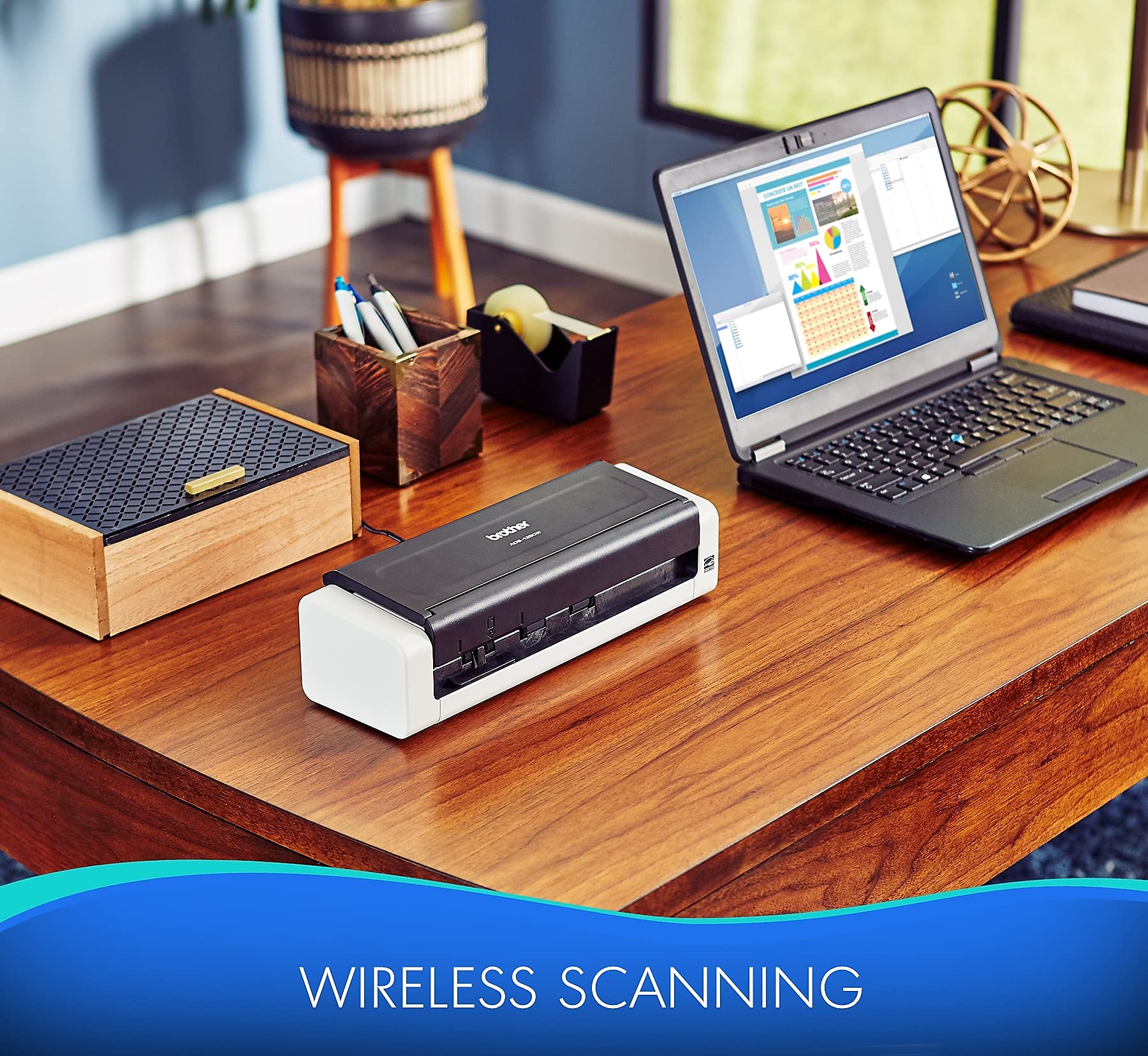 Brother Wireless Portable Compact Desktop Scanner, ADS-1250W, Easy-to-Use, Fast Scan Speeds, Ideal for Home, Home Office or On-The-Go Professionals, White