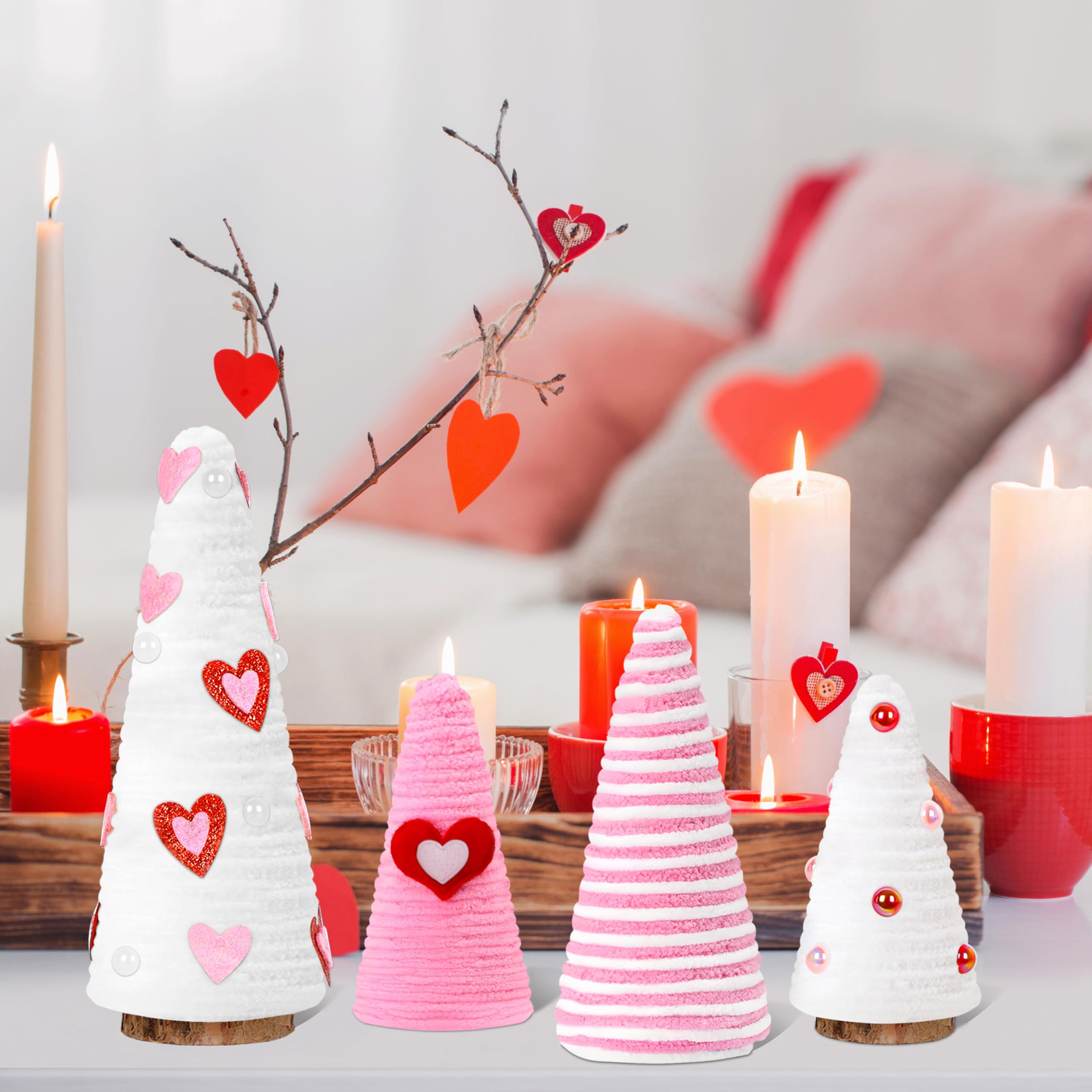 luck sea 4PCS Valentines Day Decor Tree Table Centerpieces: Pink Red White Valentine's Decorations for Farmhouse Tiered Tray, Home, Kitchen