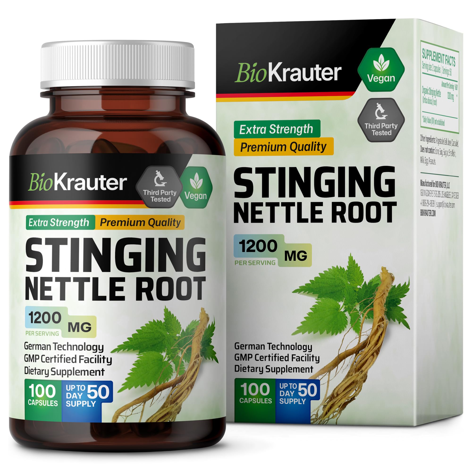 Stinging Nettle Capsules - Natural Urinary Tract & Overall Health Support - Organic Nettle Root Powder (Urtica Dioica) 1200 mg - 100 Vegan Pills - Non GMO