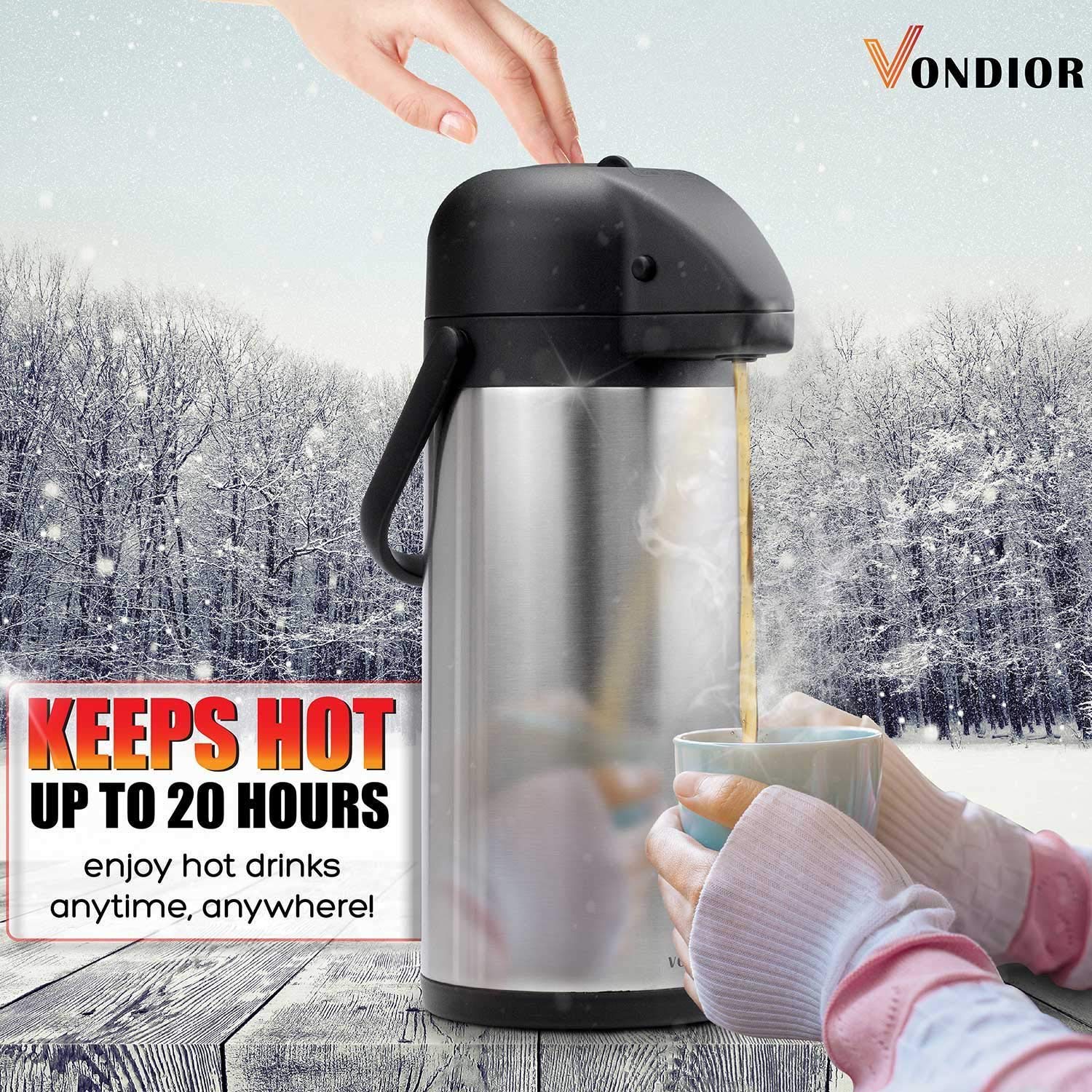 Airpot Coffee Dispenser with Pump - 102 oz Insulated Stainless Steel Coffee Carafe - Thermal Beverage Dispenser - Thermos Urn for Hot/Cold Water, Party Chocolate Drinks