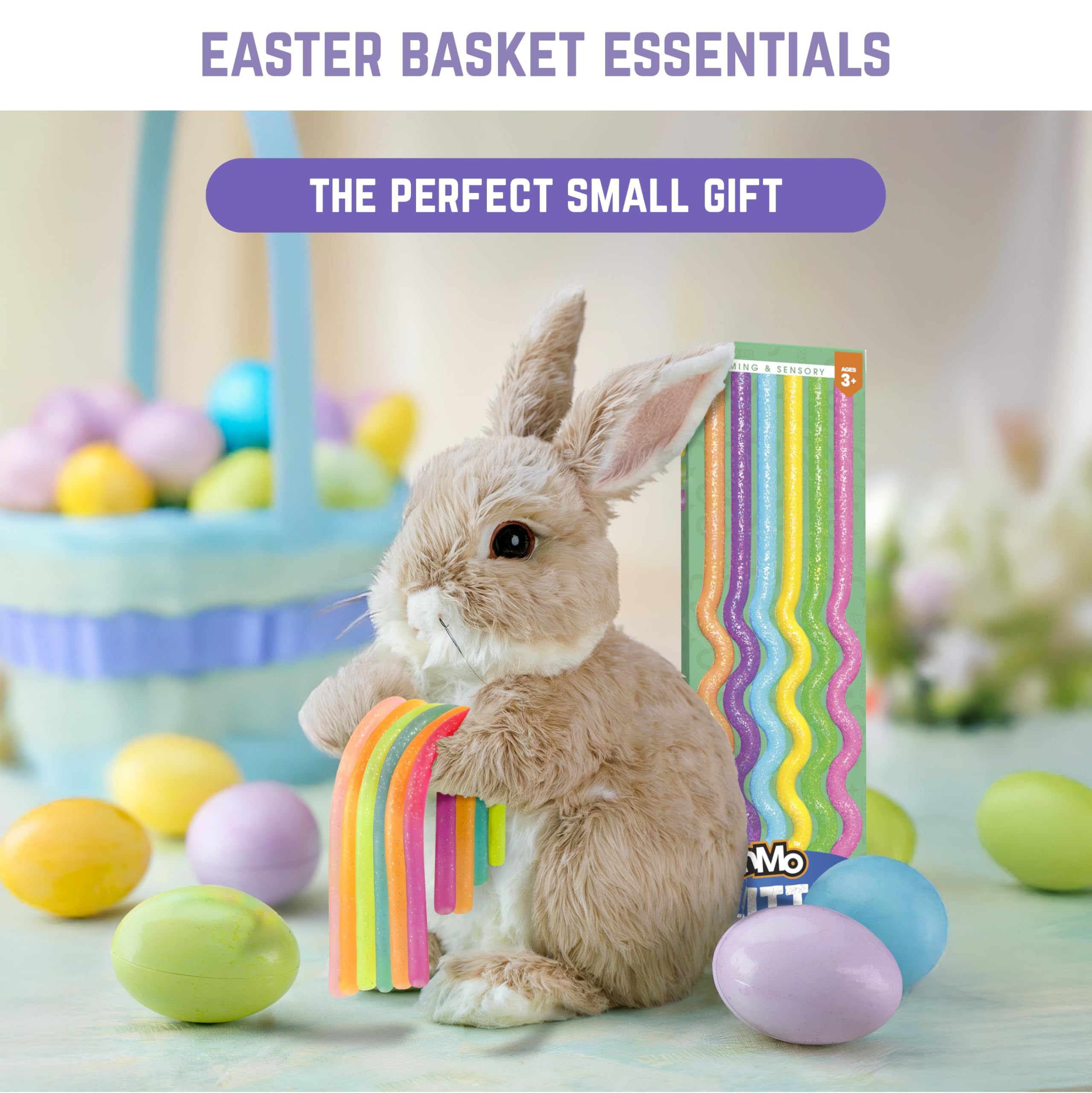 BUNMO Easter Basket Essentials - Pop Tubes - Sensory Toys - Toddler Toys 4 Pack Large, Easter Basket Essentials - Stretchy Strings - Sensory Toys - Glitter 6 Pack