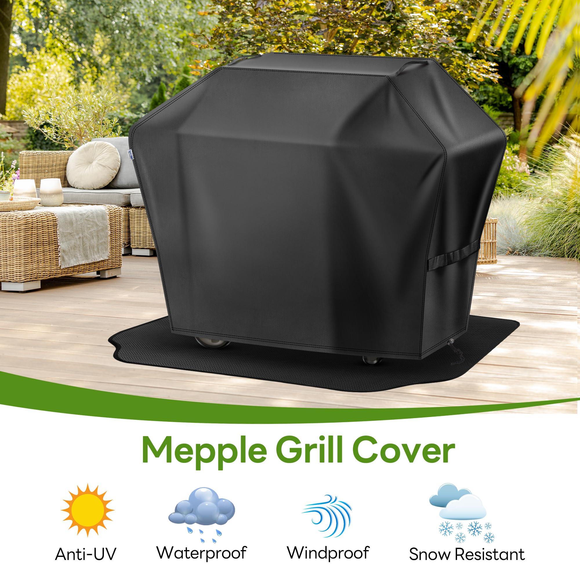 Mepple Grill Cover 60 Inch & Under Grill Mat,Waterproof Fade Resistant Anti-UV Barbecue Grill Cover & Weather Protection BBQ Cover for Griddle Outdoor,Compatible with Weber Nexgrill Charbroil Grill