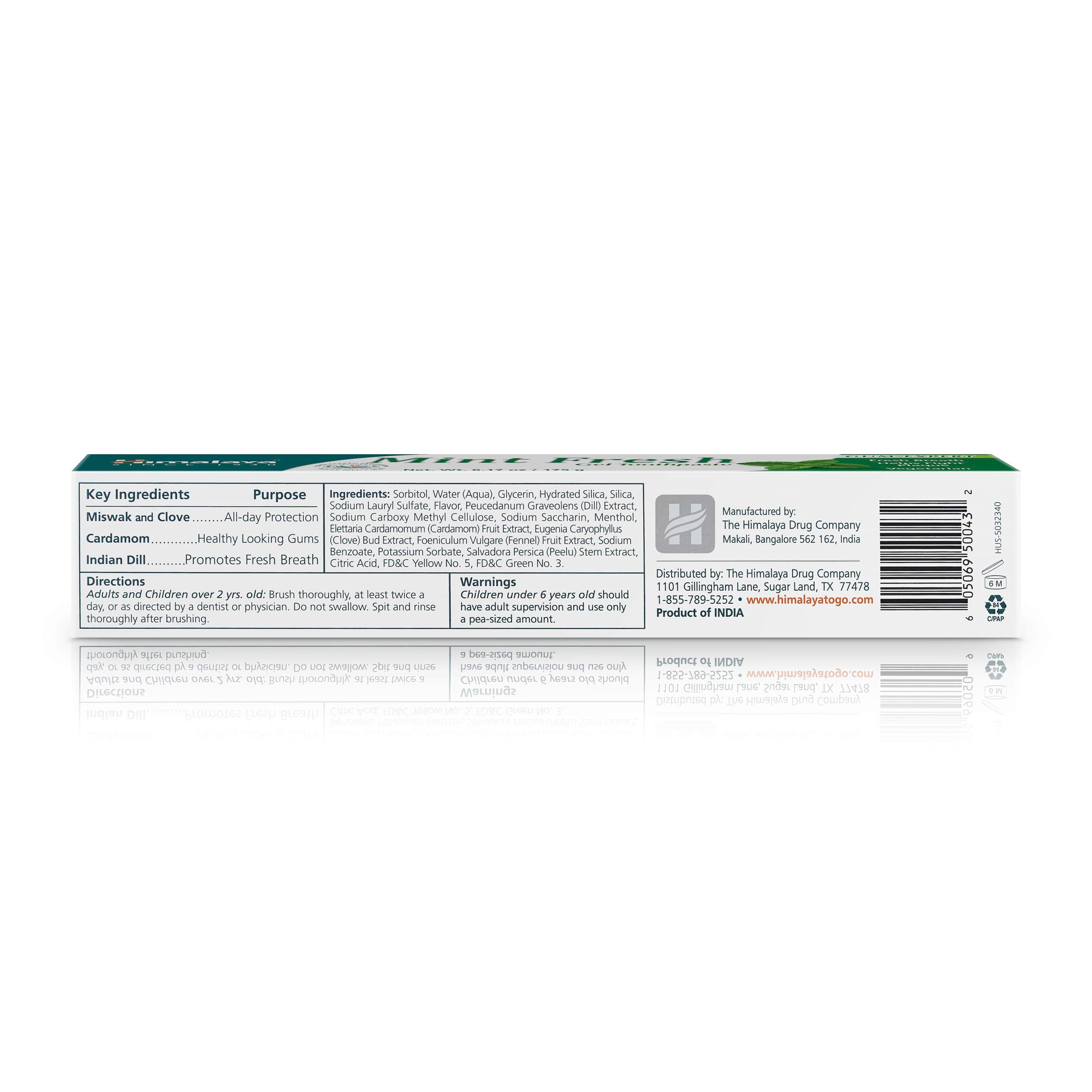 Himalaya Mint Fresh Gel Toothpaste, Fluoride Free to Reduce Plaque & Brighten Teeth, 6.17 oz