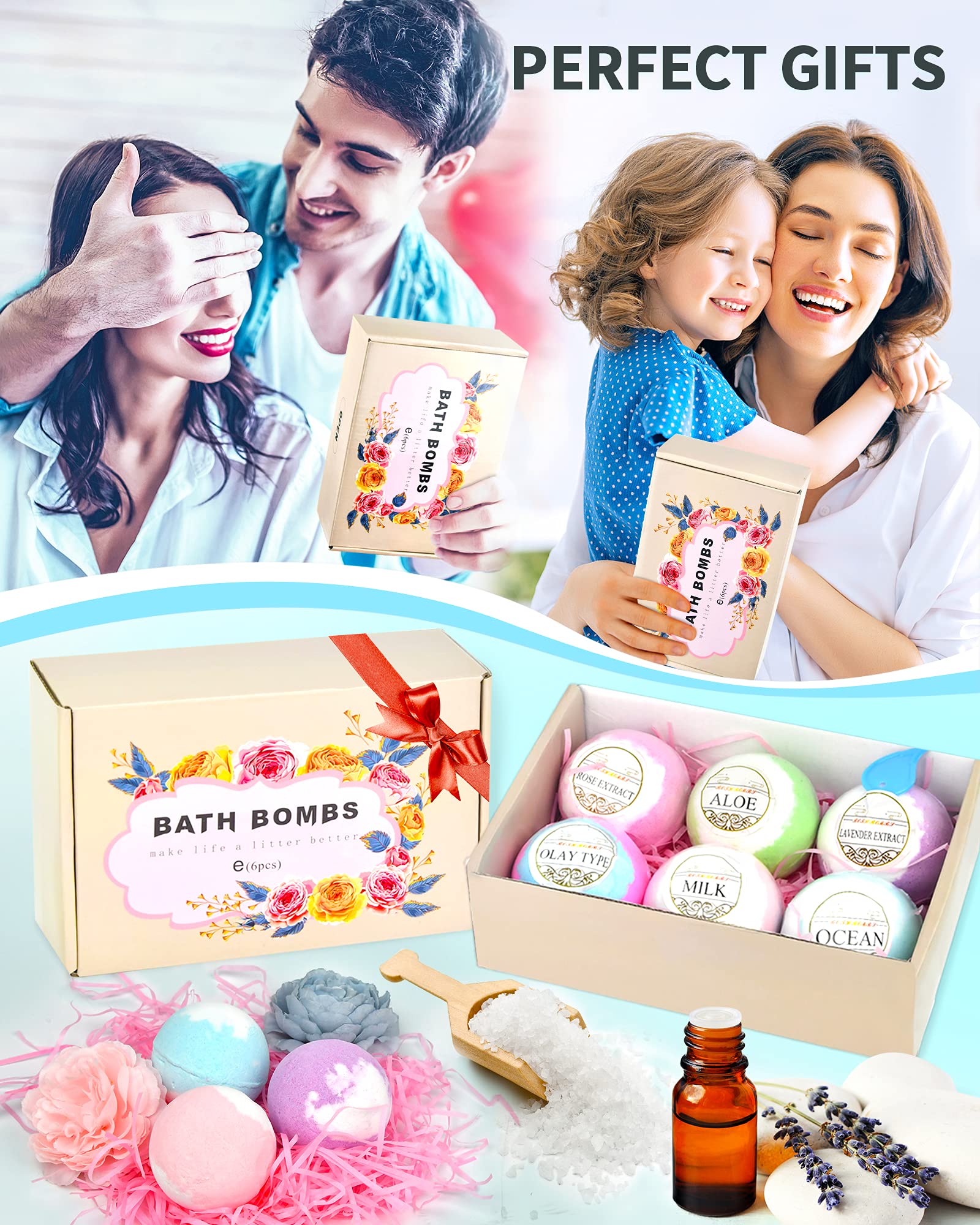 Light Up Bath Bombs with Surprise Inside, 4.23 oz Natural Bath Bombs Gift Set 6 with Essential Oils, Magnesium Large Bath Bombs for Women Relaxing Spa Bath Skin Moisturize Gifts for Women