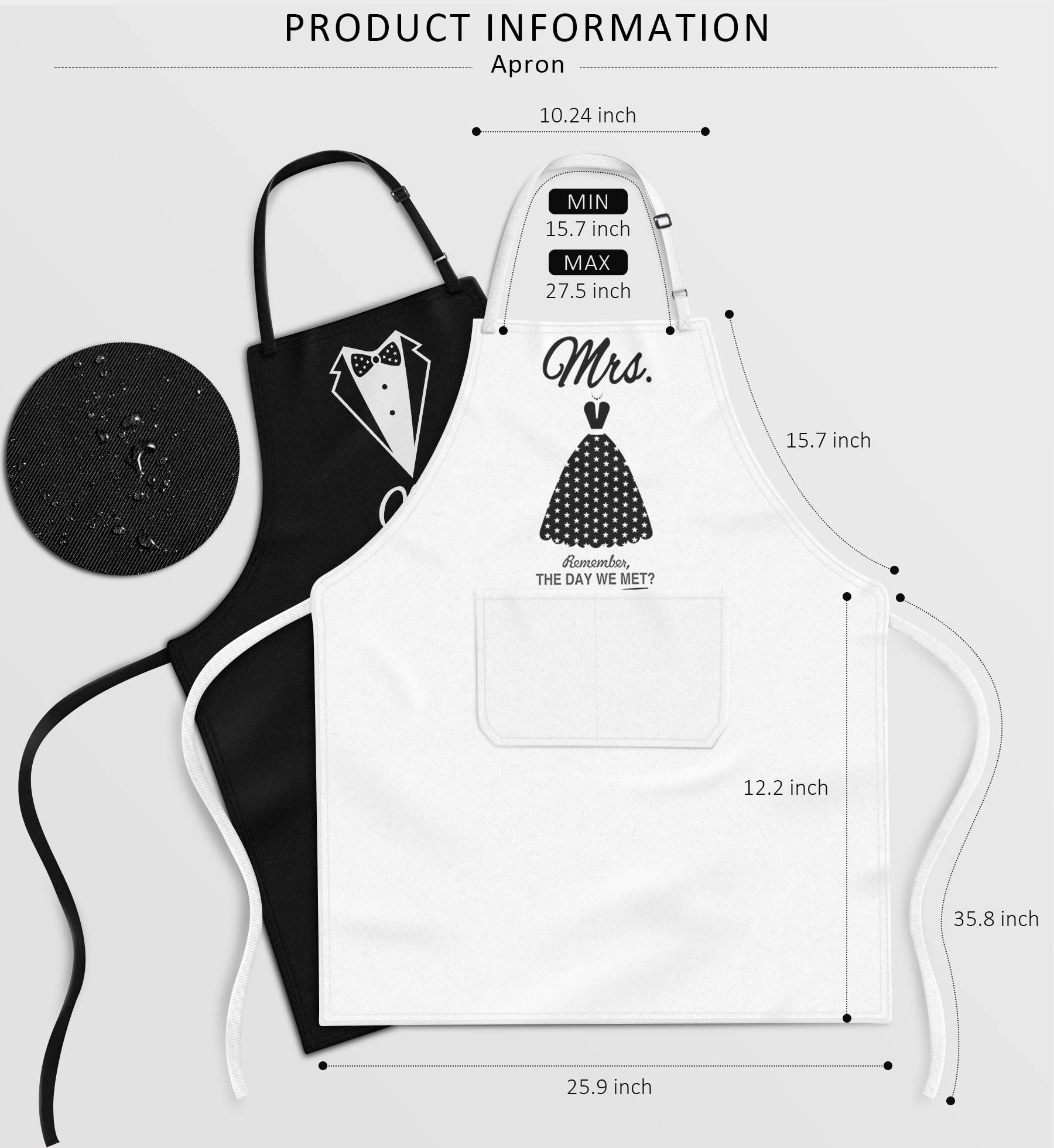 Mr and Mrs Aprons for Couples Gifts - Anniversary, Bridal Shower, Wedding, Engagement gifts for Couples, Christmas Gifts for Couple, His and Her Gifts, 8 Pack Kitchen Cooking Apron Gift Set