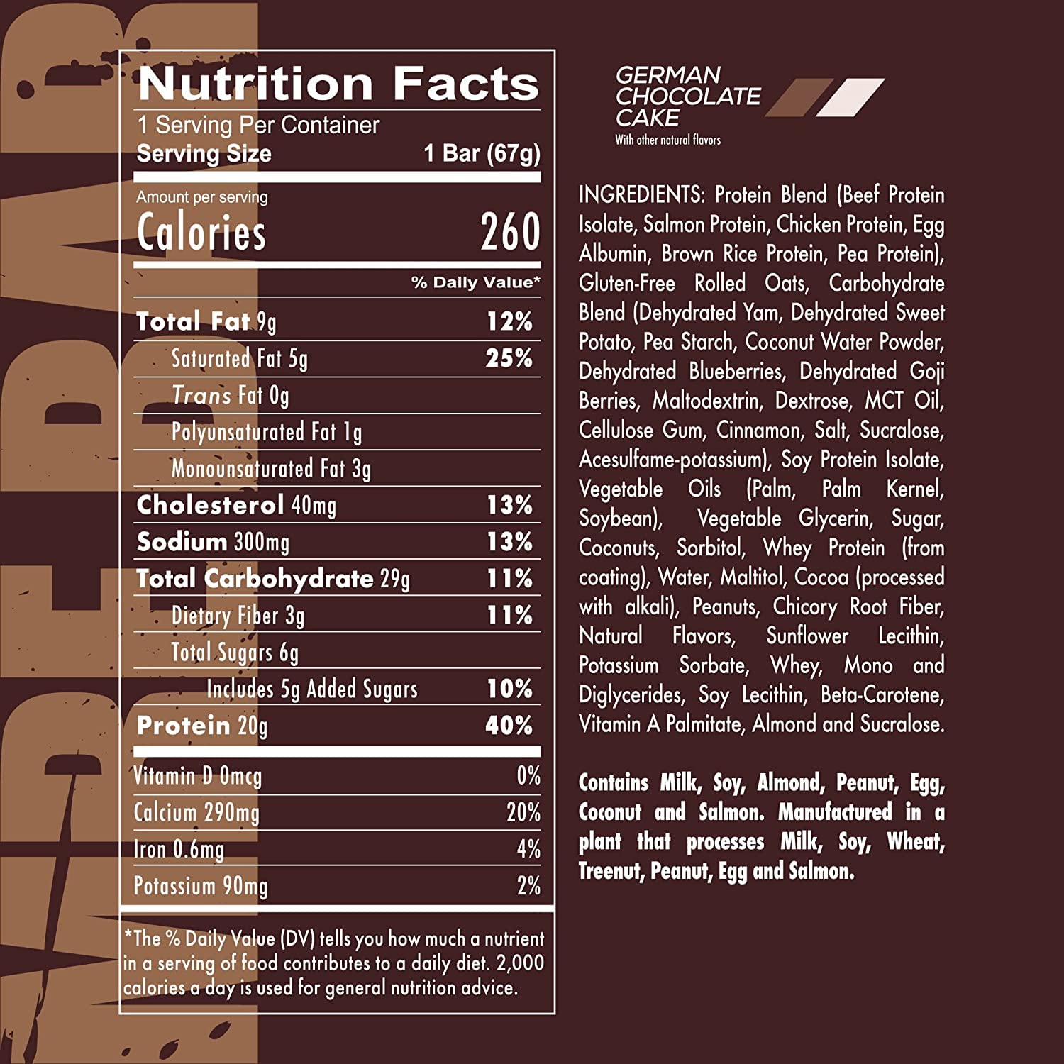 REDCON1 MRE Protein Bar, German Chocolate Cake - Contains MCT Oil + 20g of Whole Food Protein - Easily Digestible, Macro Balanced Low Sugar Meal Replacement Bar (12 Bars)