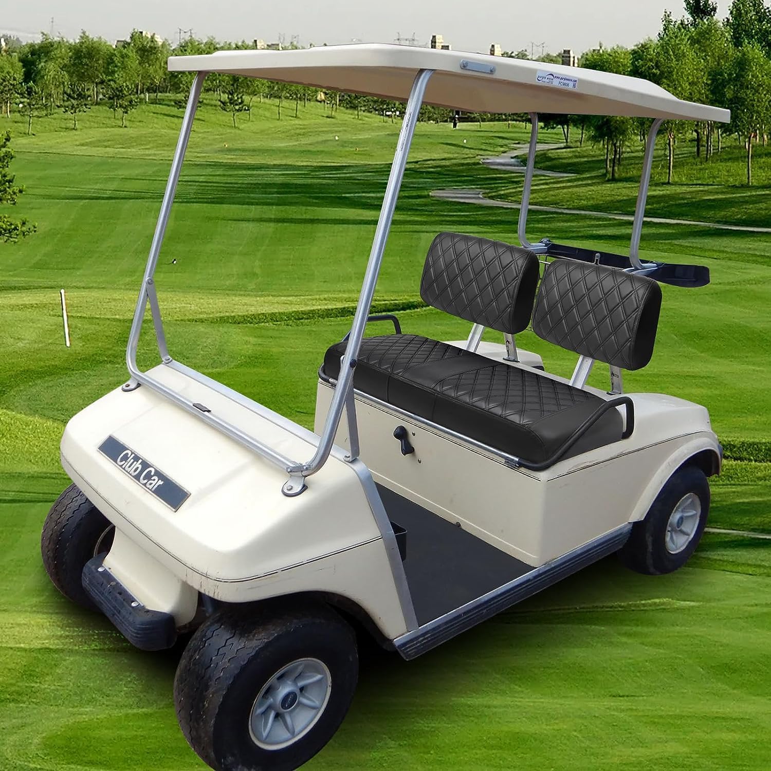 LEAPGOMAX Club Car DS Pre-2000 Golf Cart Seat Cover Thick Premium Marine Leather Made with Custom Diamond Stripe Soft Comfortable/Anti-Scratch/Anti-Fading/NO Stapler Required