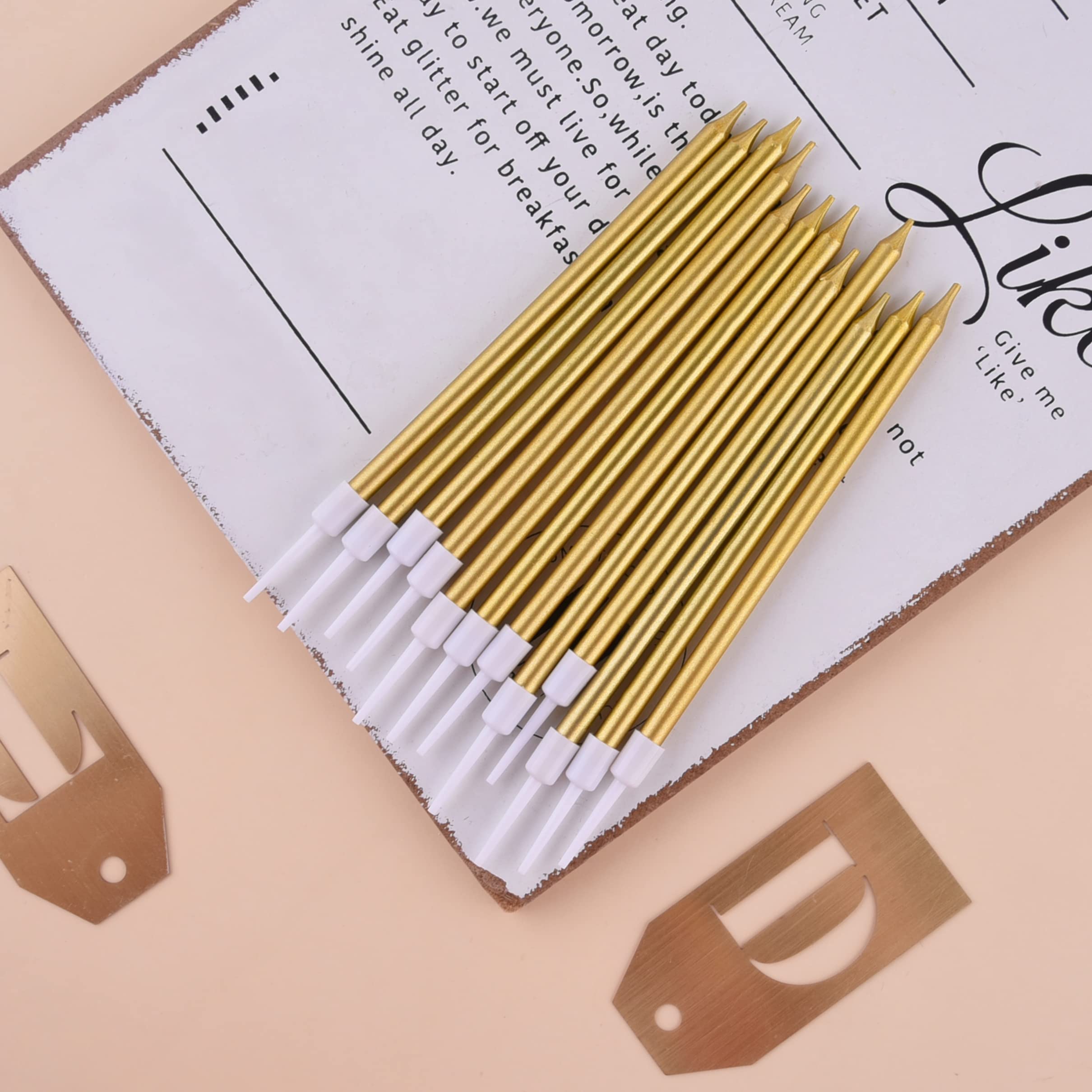 PHD CAKE 24-Count Gold Long Thin Metallic Birthday Candles, Cake Candles, Birthday Parties, Wedding Decorations, Party Candles, Cake Decorations - Unscented