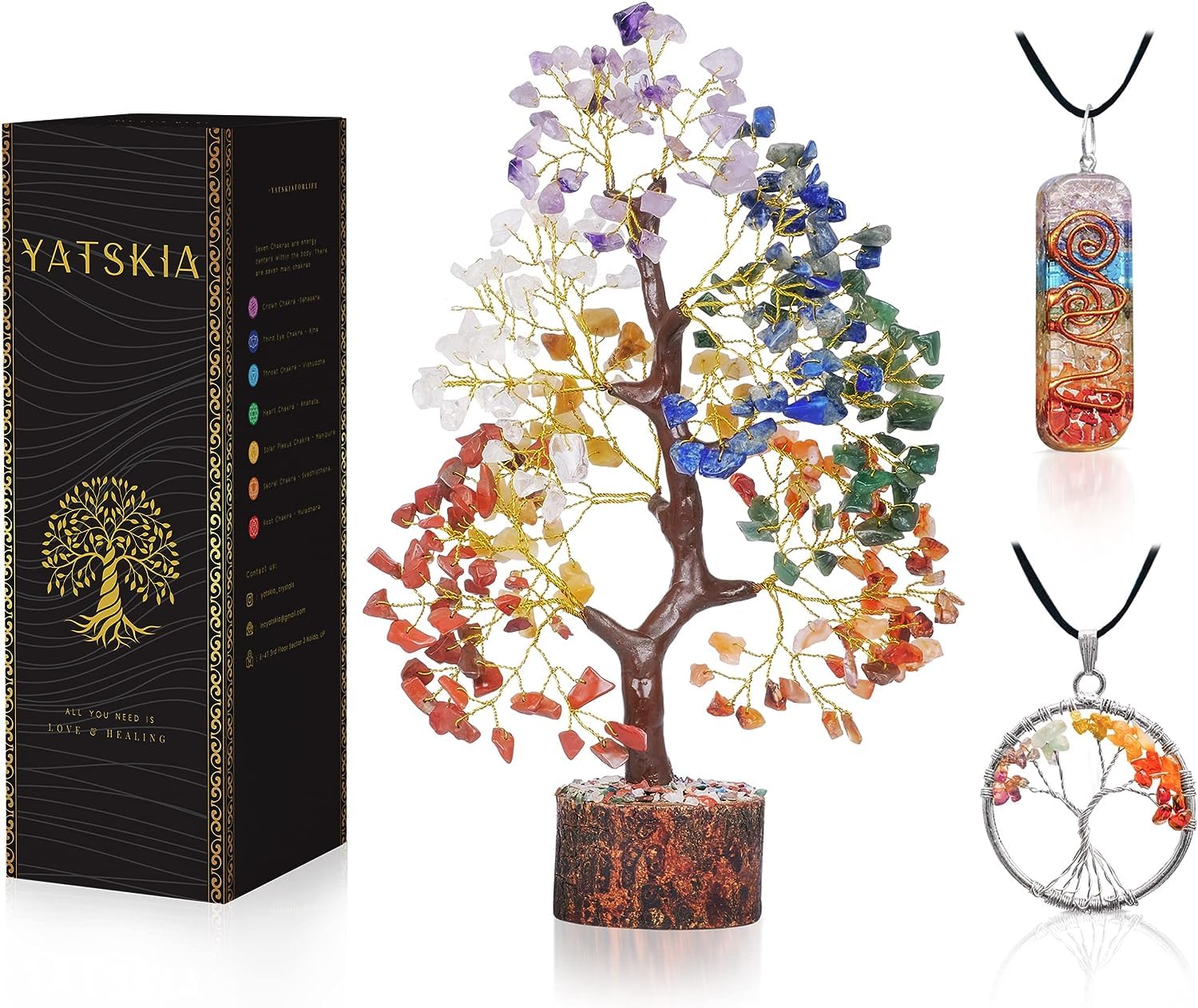 YATSKIA Chakra Crystal Tree - Handmade Healing Crystal Tree with 7 Chakra Stones - Decorative Tree of Life for Meditation, Feng Shui, and Home Decor - Unique Birthday Gifts for Women