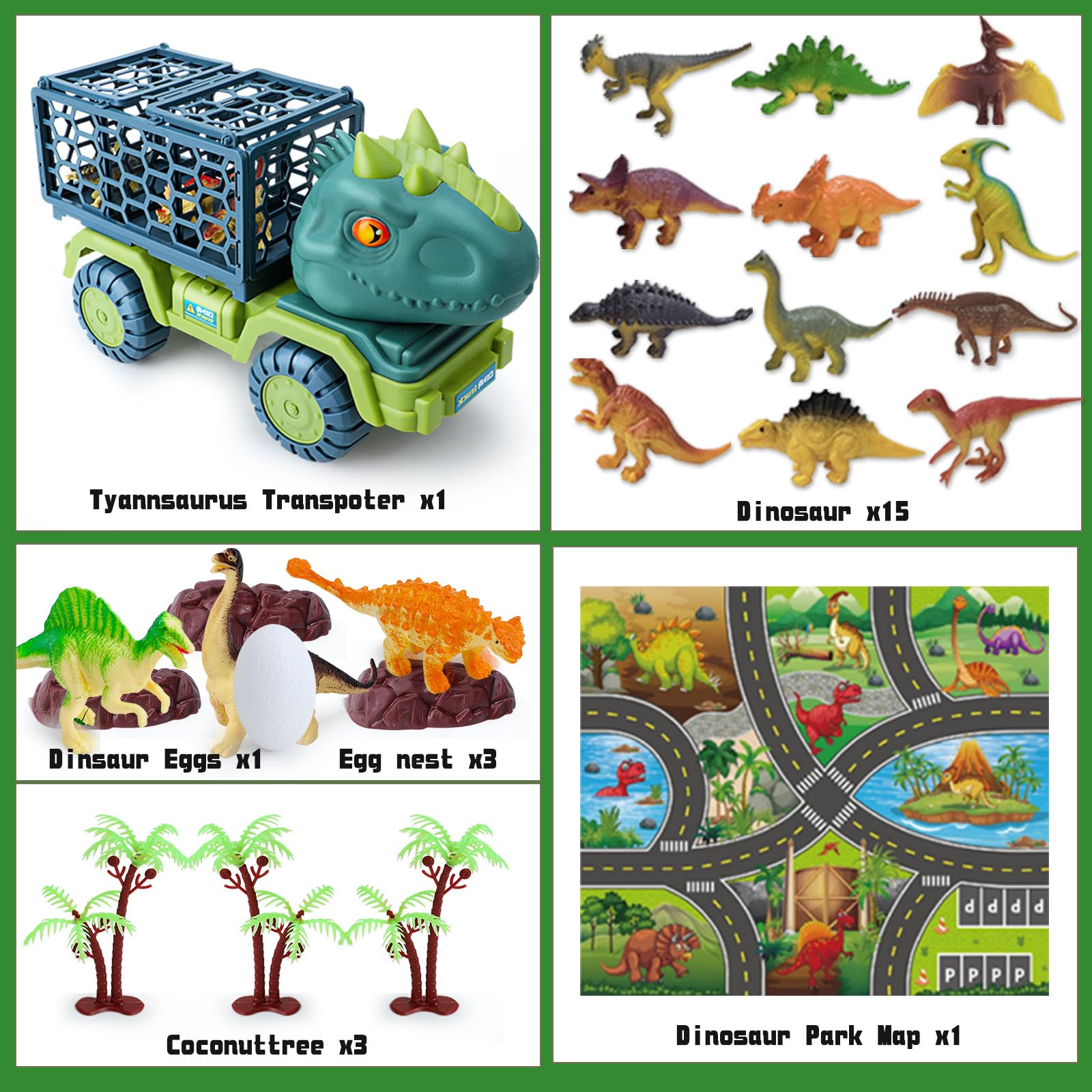 Hummigoo Dinosaur Truck Toys for Kids 3-5, Tyrannosaurus Transport Car Truck with 15 Dino Figures, Play Mat & Trees, Eggs, Dinosaur Play Set for Boys and Girls 3 4 5 6 7 8 Years Old