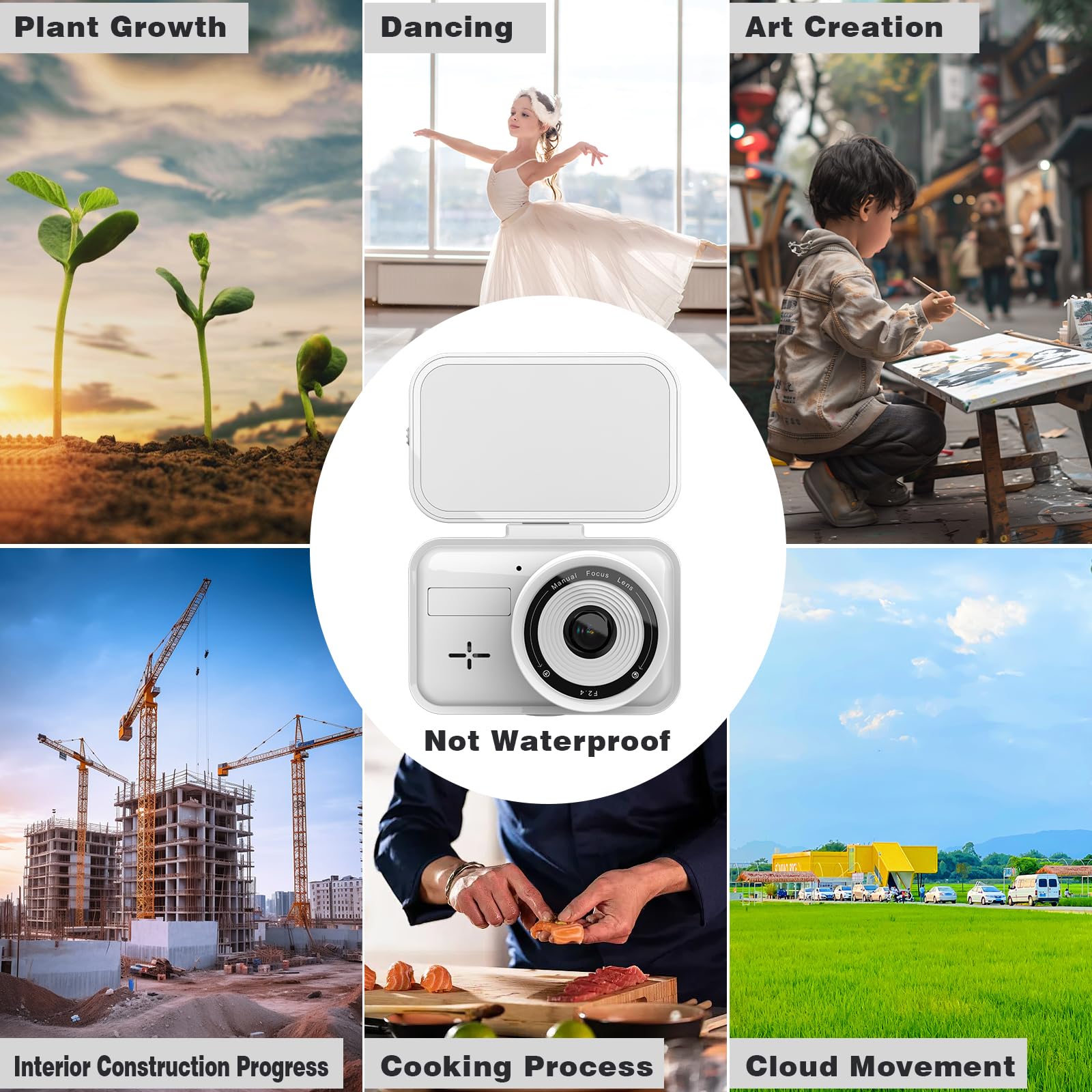 FUVISION Time Lapse Camera-Timelapse Camera 4K-Local WiFi-Not Waterproof-180 Day Standby Battery-Manual Focus-48MP Photos-No LCD Screen-Fill Light-Idea for Indoor Cooking, Plants, Drawing(White)