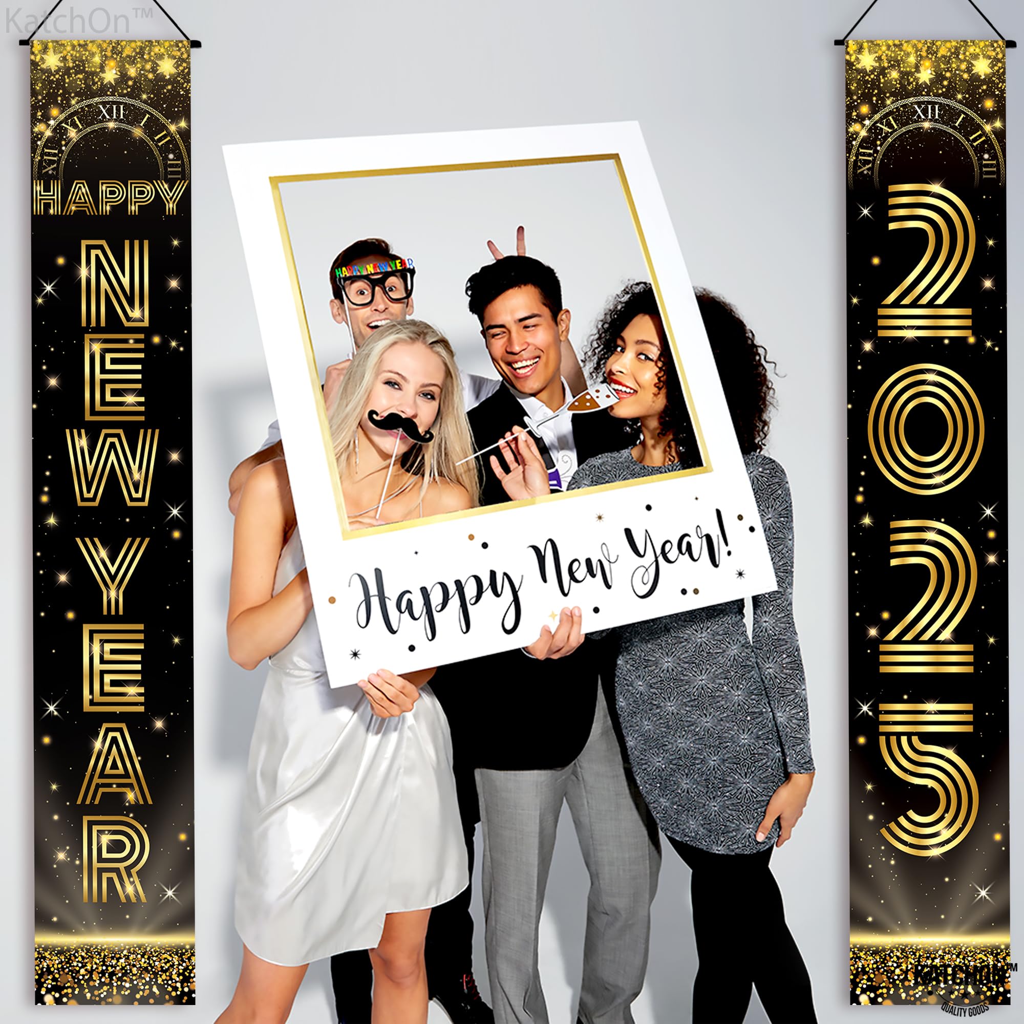 KatchOn, Happy New Years Door Banner 2025 - Large 72x12 Inch | Happy New Year 2025 Banner, New Years Decorations 2025 | Happy New Year Banner, New Years Eve Party Supplies 2025 | Happy New Year Sign