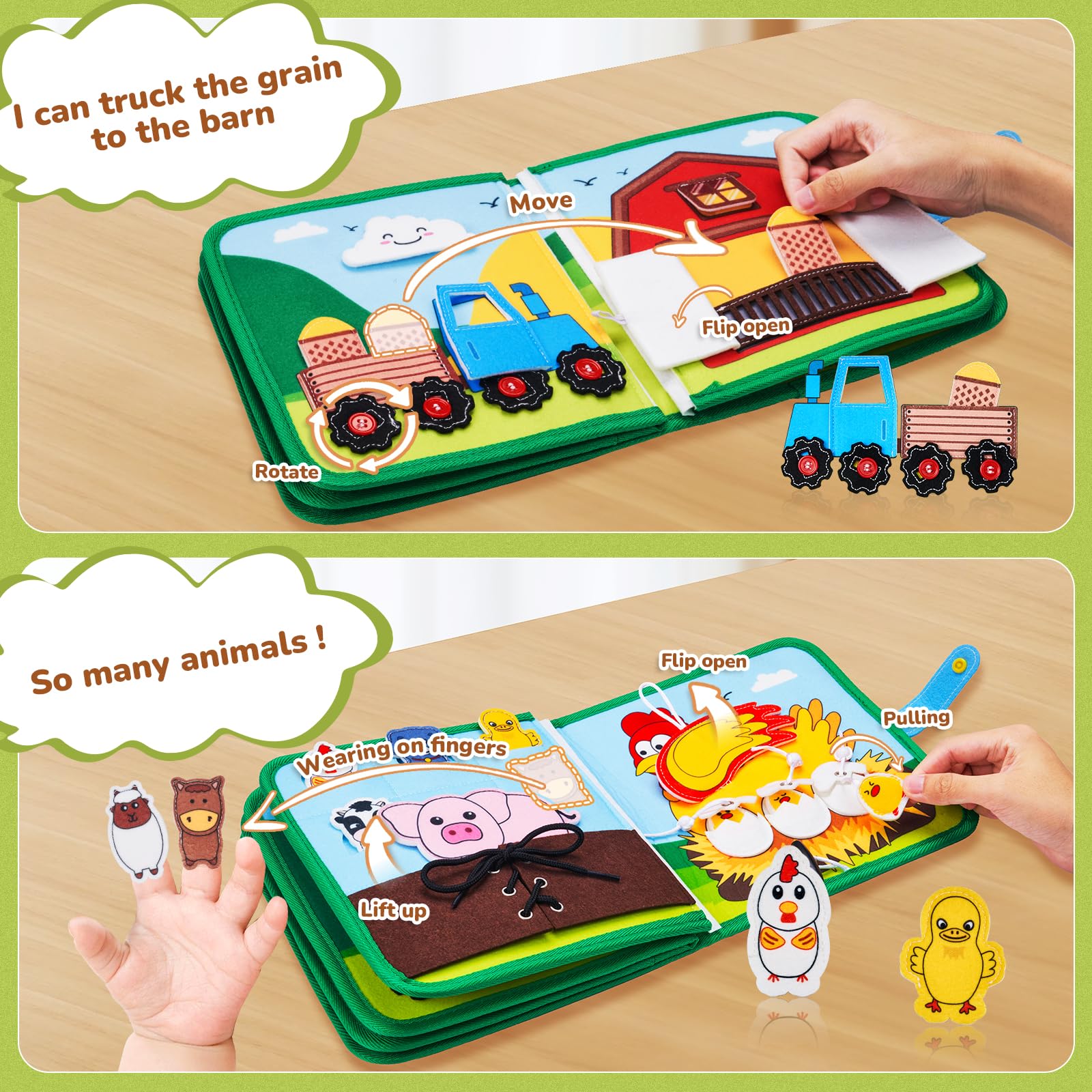 JoyCat Farm Animal Busy Book for Toddlers Montessori Busy Board for 1 2 3 4 Year Old Boy Girl Birthday Gift - Quiet Activity Book with Life Skills, Cognition, Sorting, Matching - Autism Sensory Toy