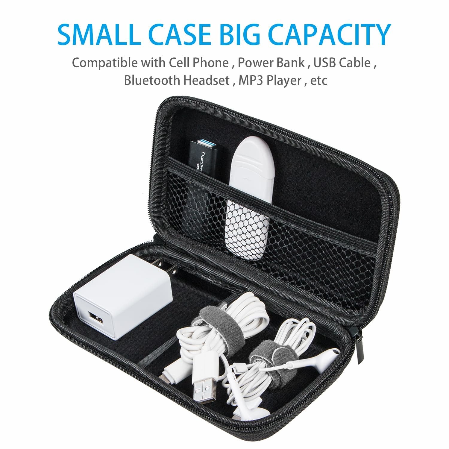 GLCON Portable Protection Hard EVA Case for External Battery,Cell Phone,GPS,Hard Drive,USB Charging Cable,Carrying Bag Mesh Inner Pocket,Zipper Enclosure,Universal Travel Pouch Bag