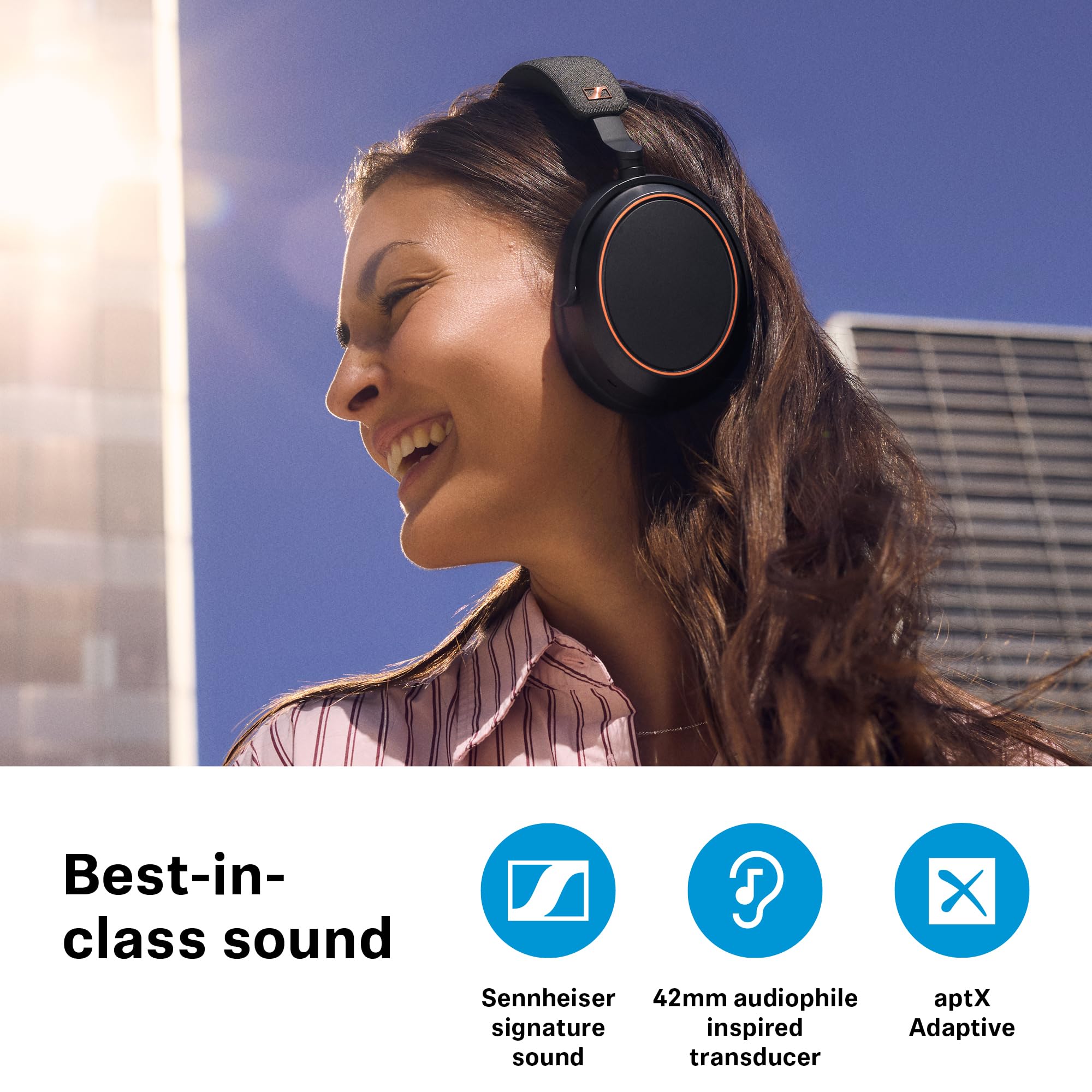 Sennheiser Consumer Audio Momentum 4 Wireless Headphones - Bluetooth Headset for Crystal-Clear Calls with Adaptive Noise Cancellation, 60h Battery Life, Lightweight Folding Design (Black/Copper)