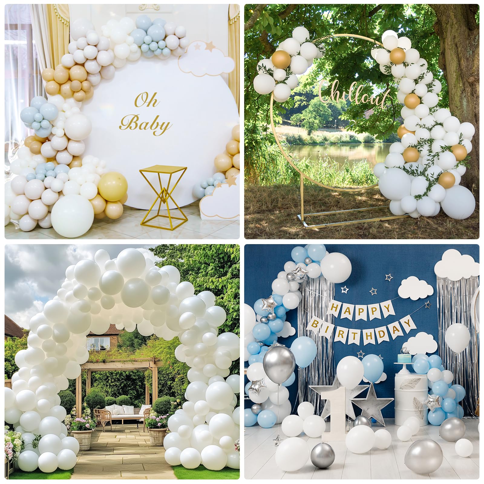 RUBFAC 129pcs White Balloons Different Sizes 18 12 10 5 Inch for Garland Arch,Party Latex Balloons for Birthday Party Wedding Anniversary Baby Shower Party Decoration