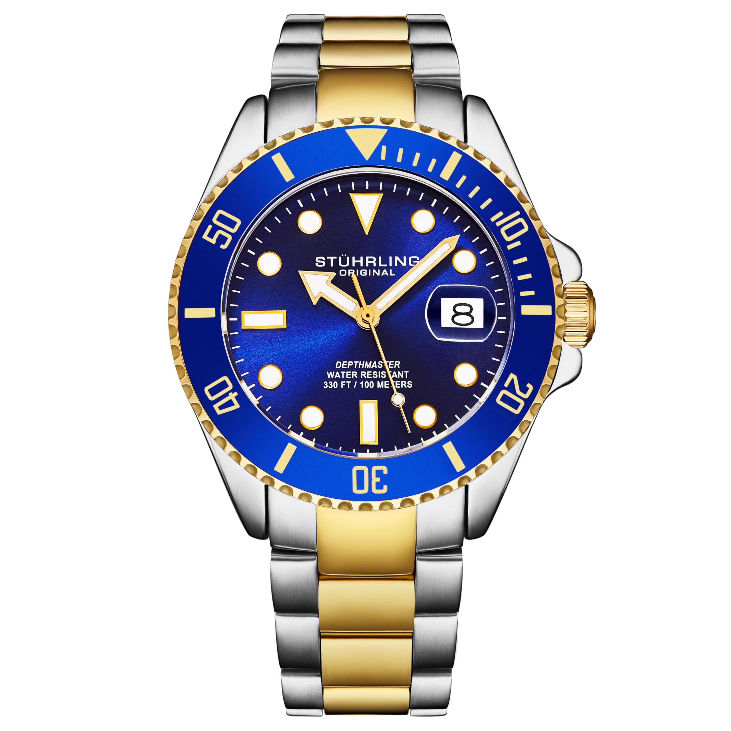 Stuhrling Original Men's Dive Watch, Swiss Movement, Stainless Steel, Blue Dial, Stainless Steel Bracelet, 100M Water Resistant