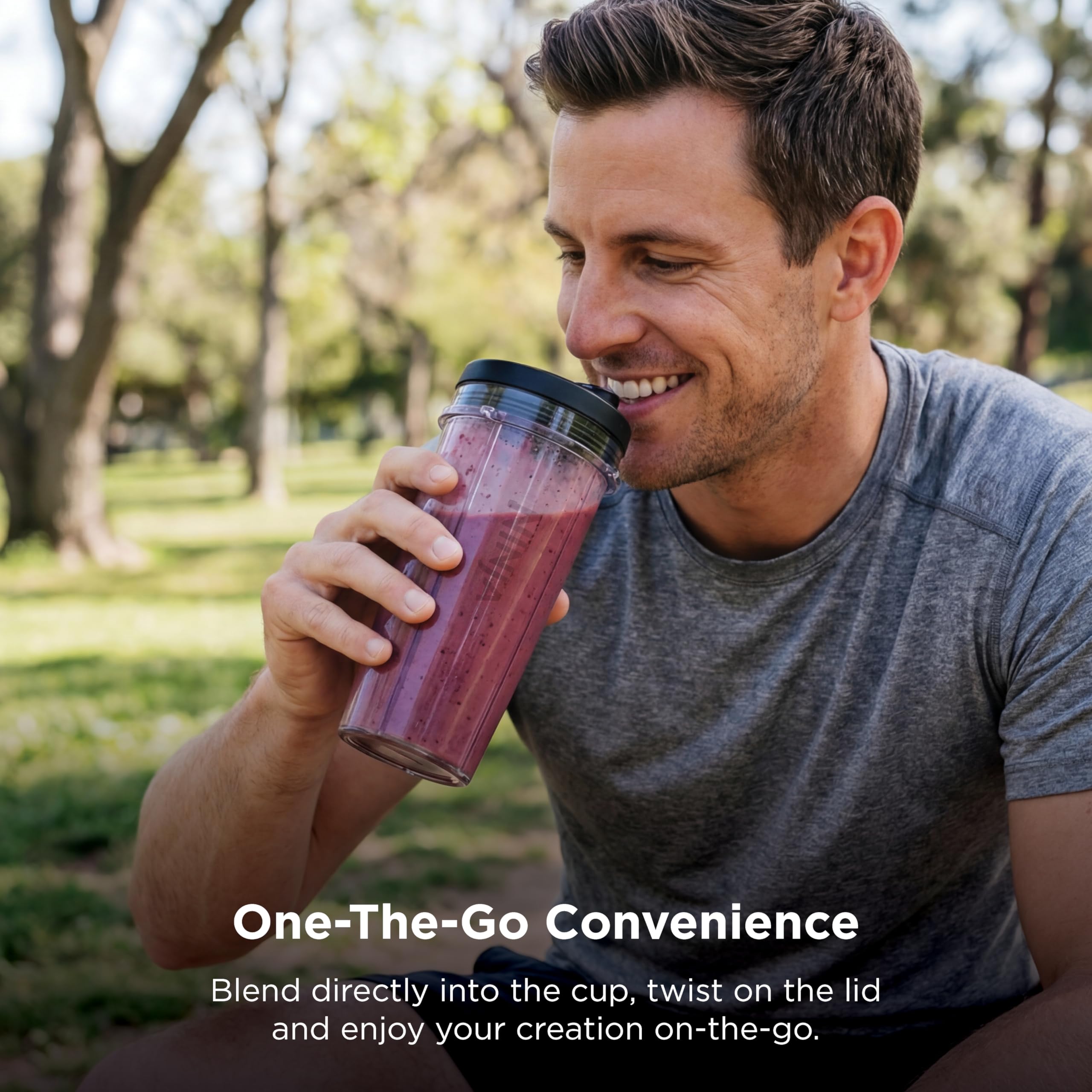 Ninja BN301 Nutri-Blender Plus Compact Personal Blender, 900-Peak-Watt Motor, Frozen Drinks, Smoothies, Sauces & More, (3) 20 oz. To-Go Cups, (2) Spout-Lids (1) Storage-Lid, Dishwasher Safe, Silver