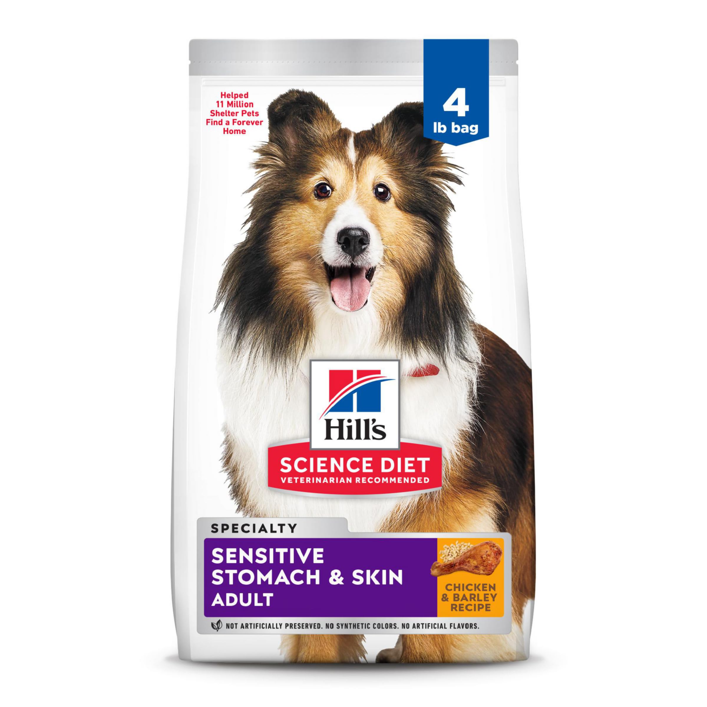 Hill's Science Diet Sensitive Stomach & Skin, Adult 1-6, Stomach & Skin Sensitivity Support, Dry Dog Food, Chicken Recipe, 4 lb Bag