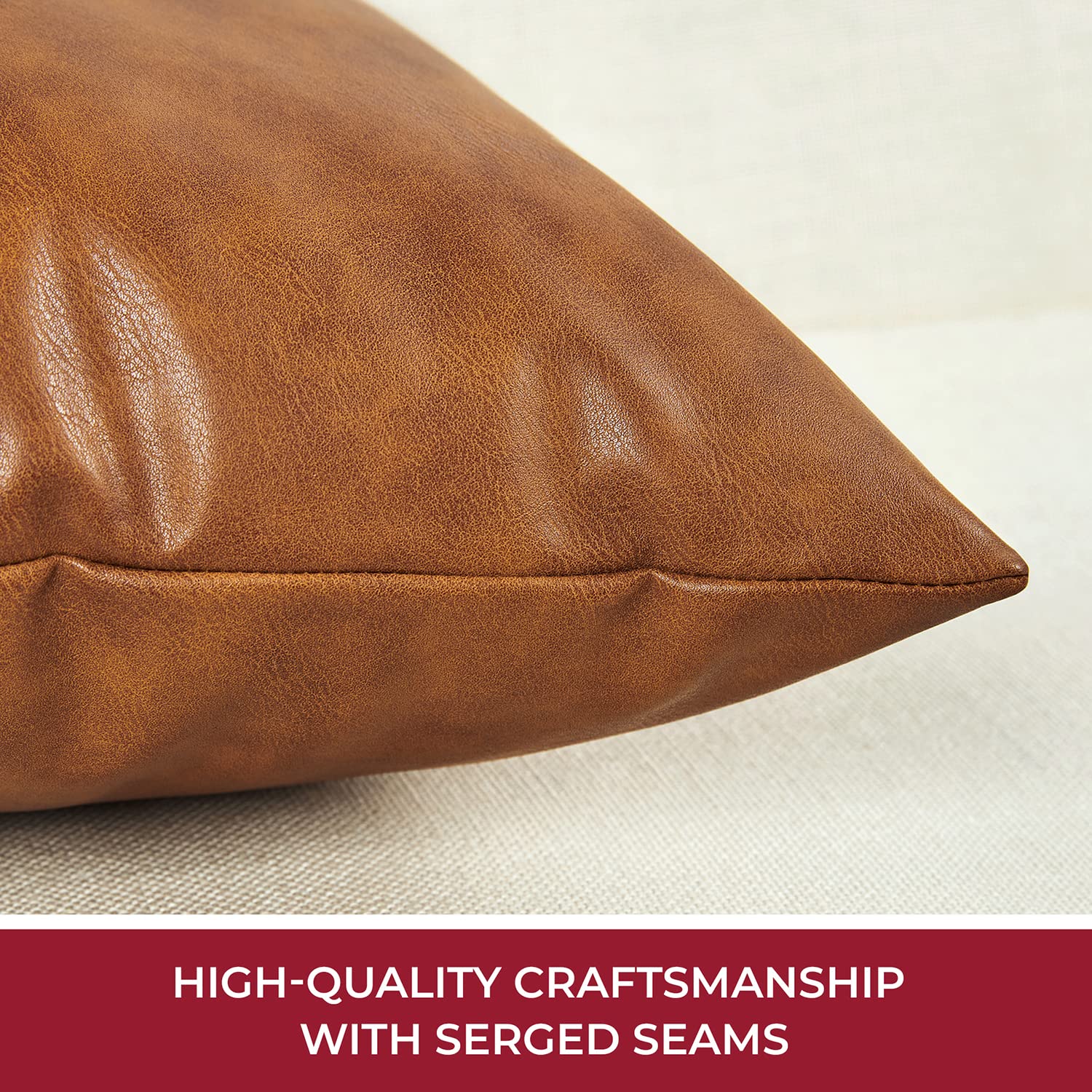 Mellanni 100% Faux Leather Throw Pillow Covers 18x18 - Brown Pillow Covers - Low-Maintenance and Animal-Friendly - with Invisible Zippered Closure - (Pack of 2, 18x18)