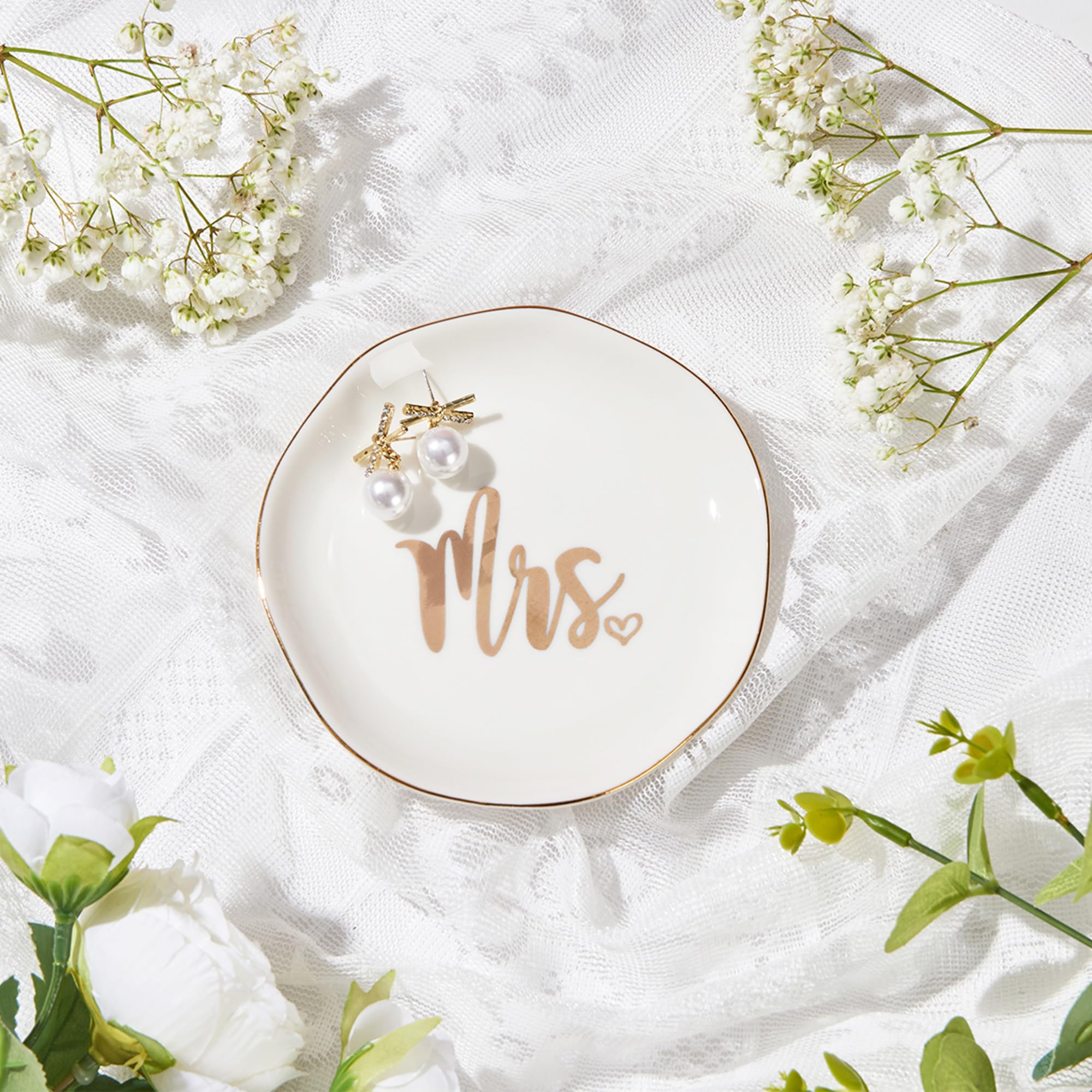 COZITED Mrs. Ring Dish Engagement Wedding Ring Holder Jewelry Dish Tray, Engagement Wedding Gifts for Couples Bridal Shower Gifts Bachelorette Gifts for Bride Future Mrs. Gift