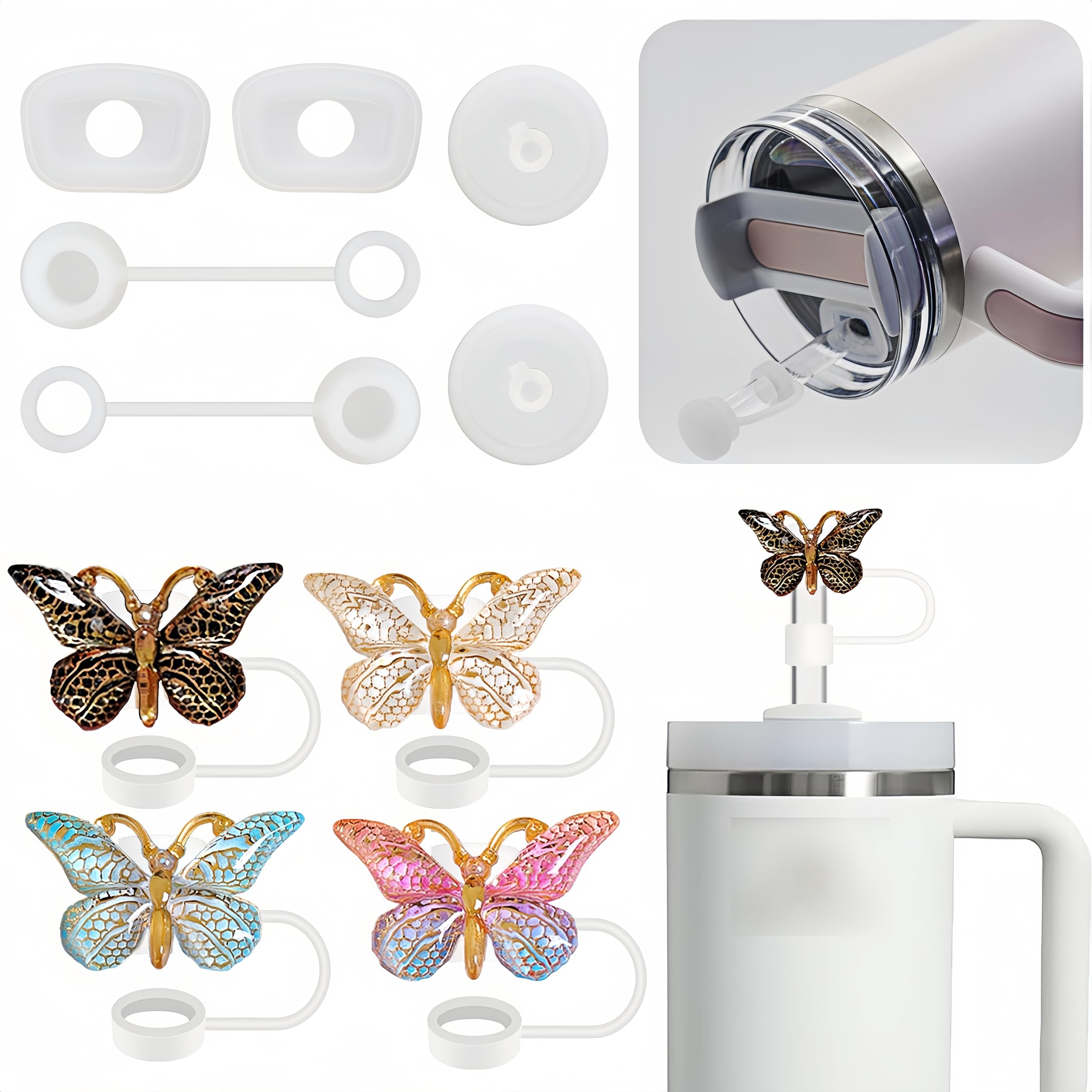 4-Pack Straw Toppers and 6-Pack Leak-Proof Stoppers