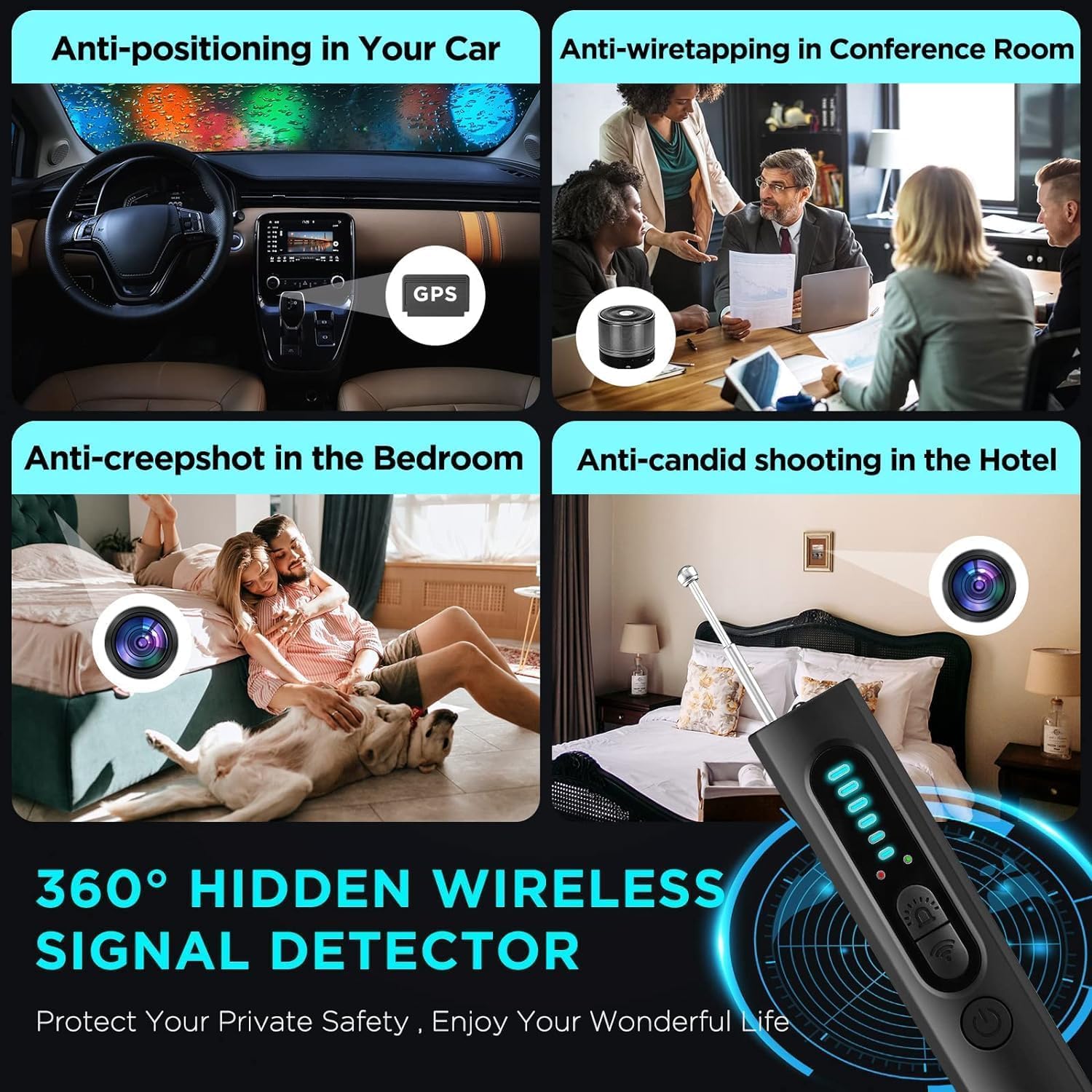 Uppyyo Hidden Camera Detectors, Camera Detector, Bug and Hidden Camera Detector, RF Wireless Signal Scanner for Home Office Travel, 34H Working Time，6 Levels Sensitivity 4 Modes