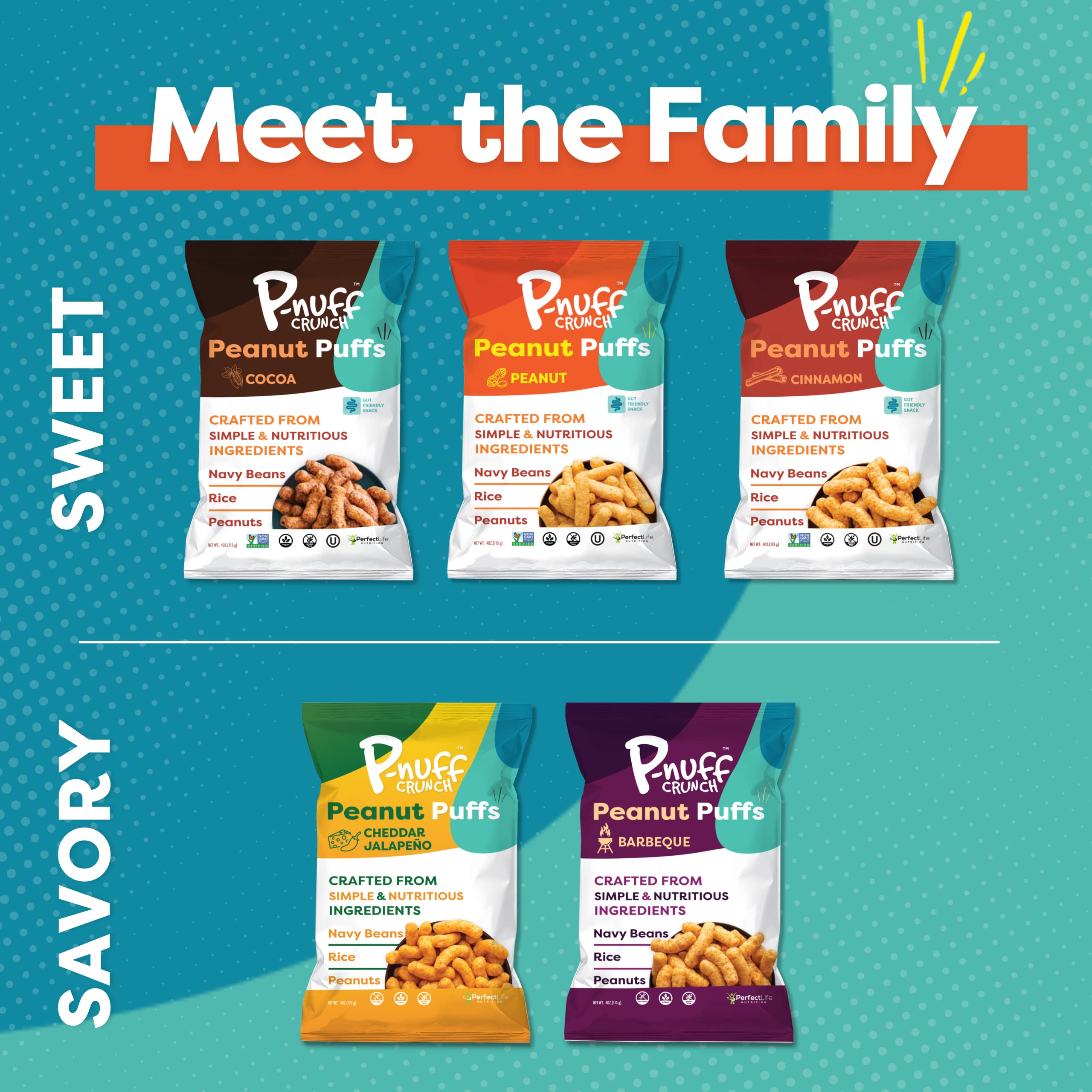 Pnuff Crunch Peanut Butter Puffs - Healthy Snacks, Low Calorie Snacks, Gluten Free Snacks, Vegan, High Protein, Keto, Office Snacks, Low Sugar, as Seen on Shark Tank - Cocoa, 4 Oz Bag (Pack of 6)