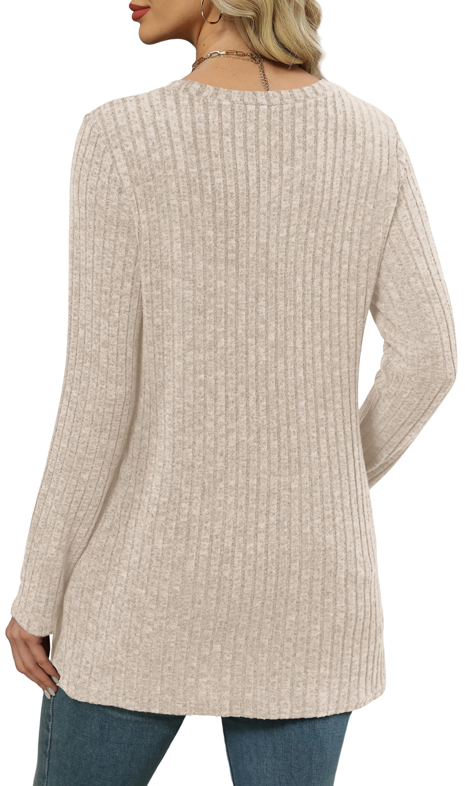 XIEERDUO Tunic Tops for Women Loose Fit Dressy Fall Sweaters Long Sleeve Winter Clothing Quiet Luxury Clothes Crewneck Women Blouses with Pockets Apricot XL