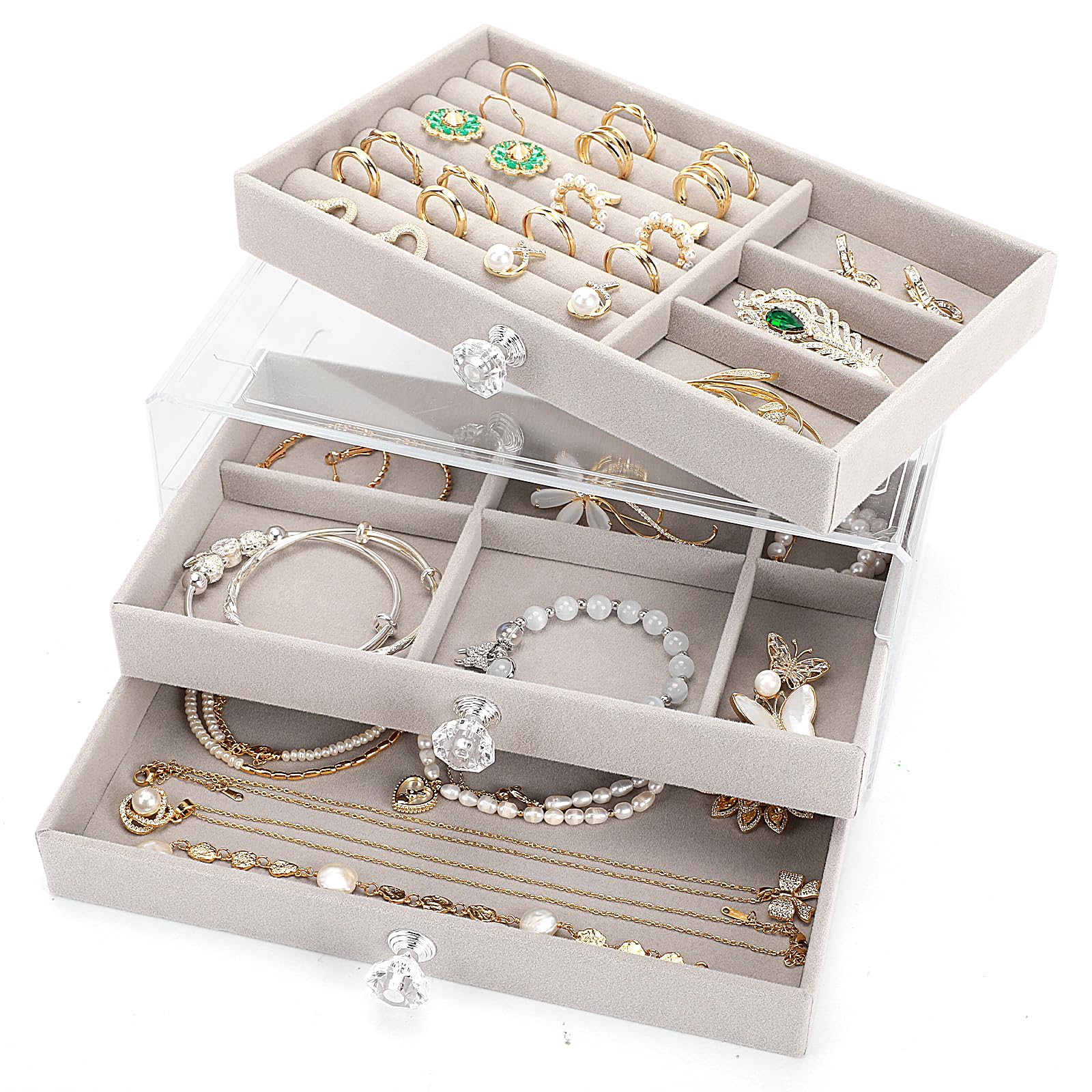 coobest Jewelry Box, 3 Drawer Jewelry Holder Organizer, Jewelry Boxes & Organizers with Earring Organizer, Jewelry Holder Box, Clear Jewelry Organizer Box for Jewelry Storage, Mothers Day Gifts