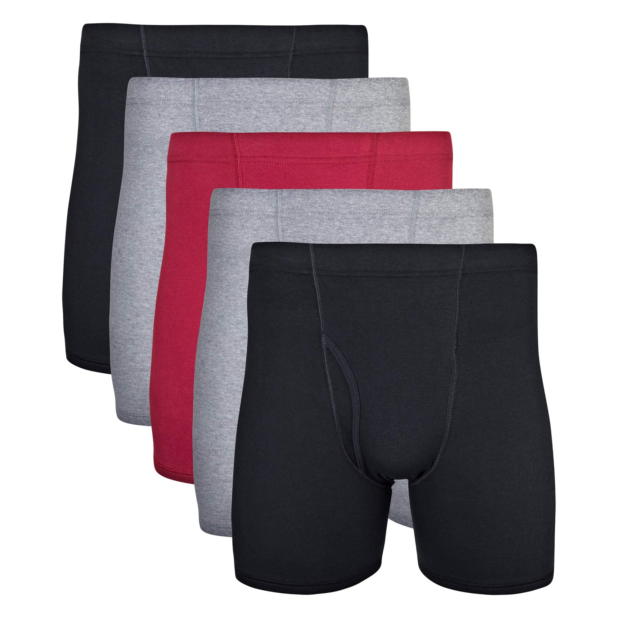 Gildan Men's Underwear Covered Waistband Boxer Briefs, Multipack, Black/Garnet/Graphite (5-Pack), Medium