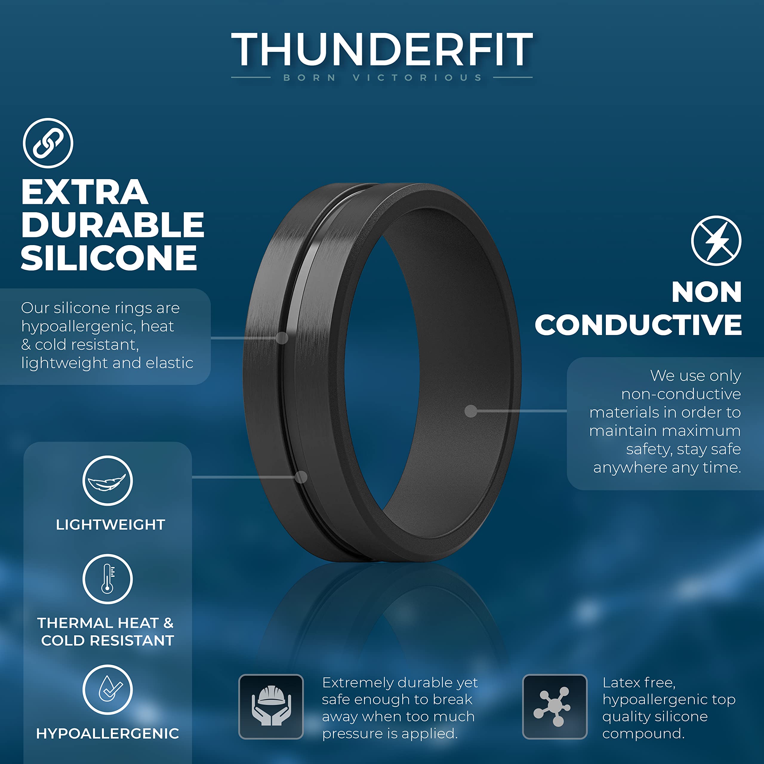 ThunderFit Silicone Wedding Rings For Men, Beveled Brushed Top Edges 6.35mm Wide 2mm Thick - 1/4/7 Variety Multipack - 1 Ring (8.5-9 (18.9mm))