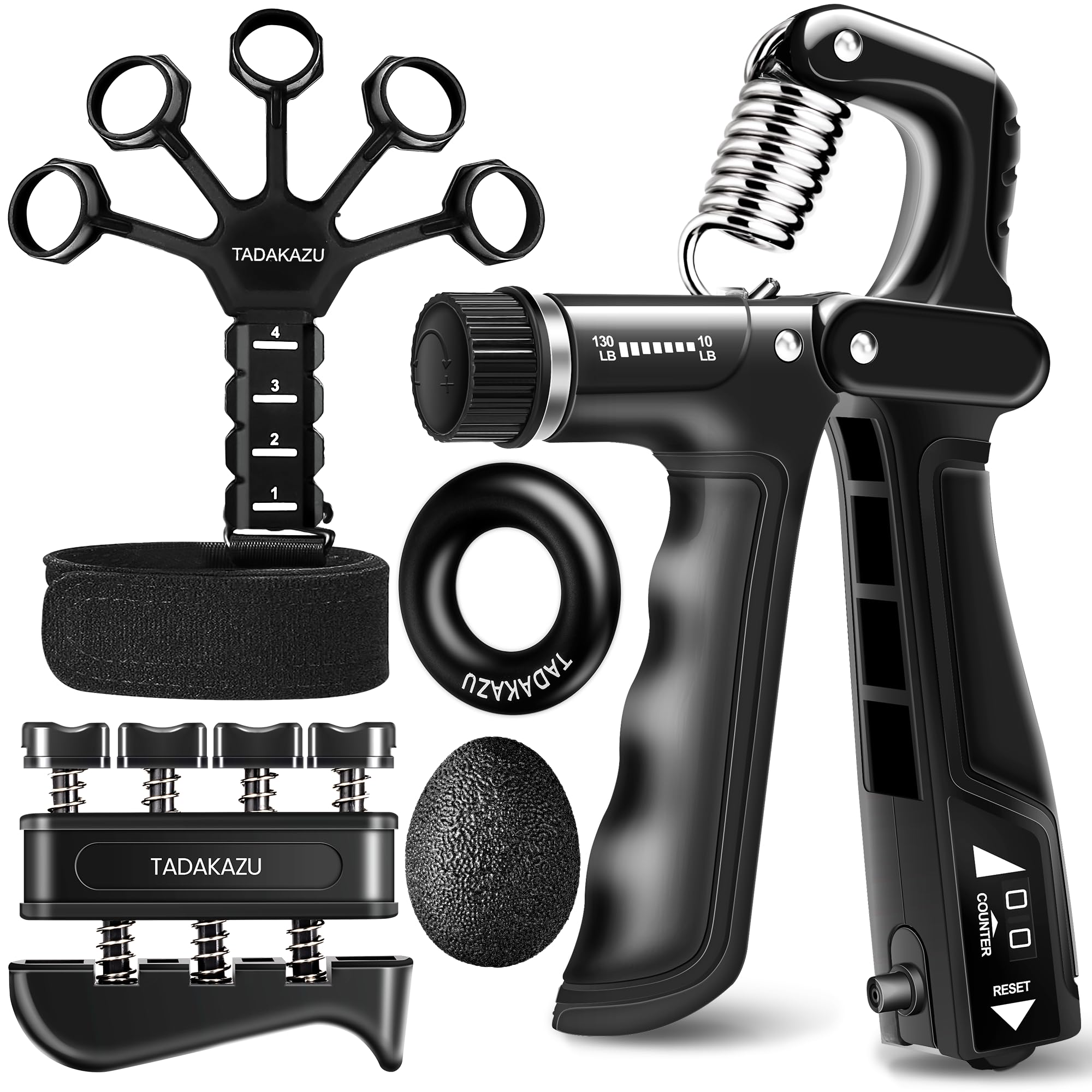 Grip Strength Trainer Kits (5 Pack), Forearm Strengthener with Adjustable Resistance, Grip Strength Tester, Finger Strengthener, Hand Gripper Strengthener for Muscle Building Injury Recover