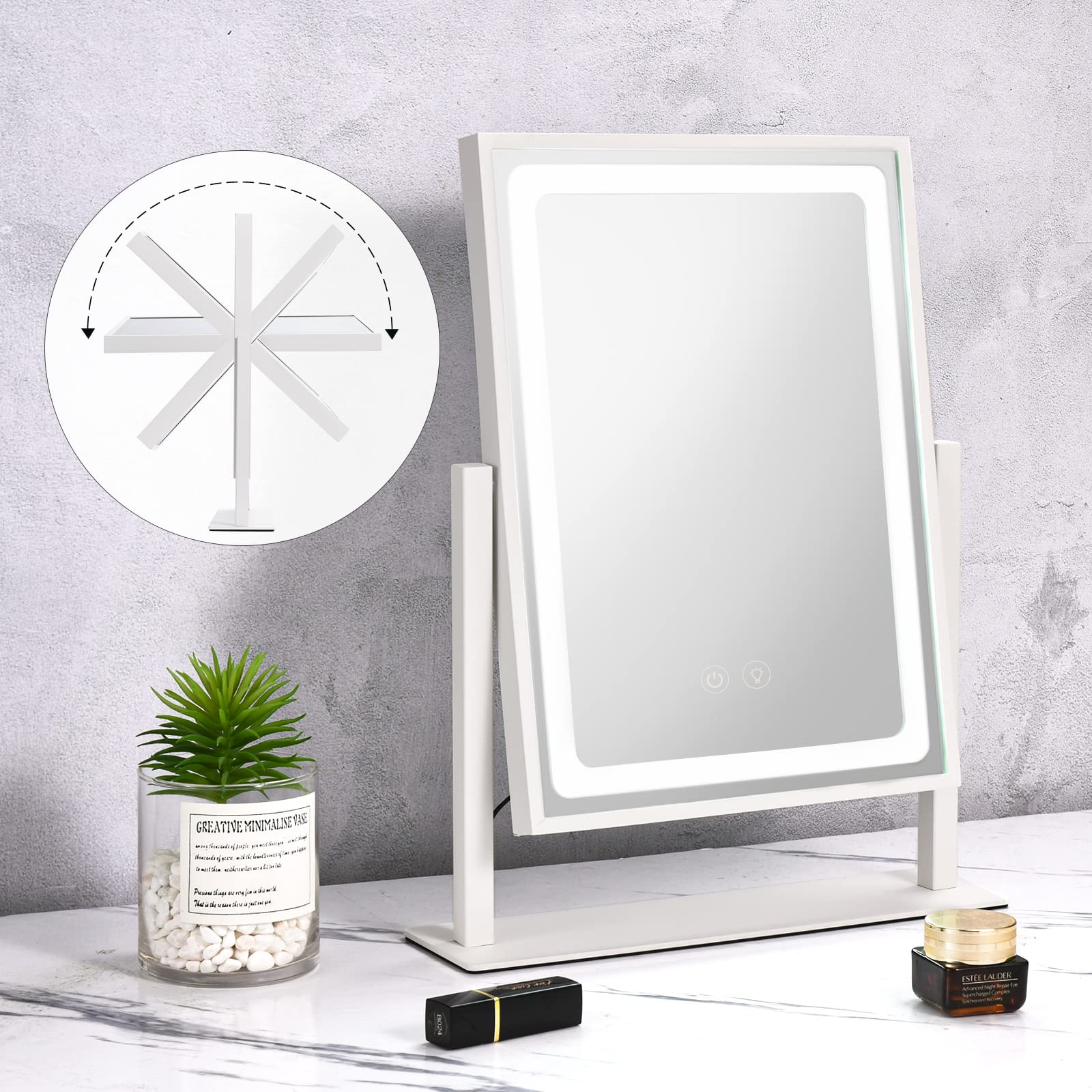 IBRIGHTSO Vanity Mirror with Lights, Hollywood Makeup Mirror with Lights, Touch Control, 3 Color Lighting Modes, Dimmable, Detachable 10X Magnification Mirror, 360° Rotation (16in, White)