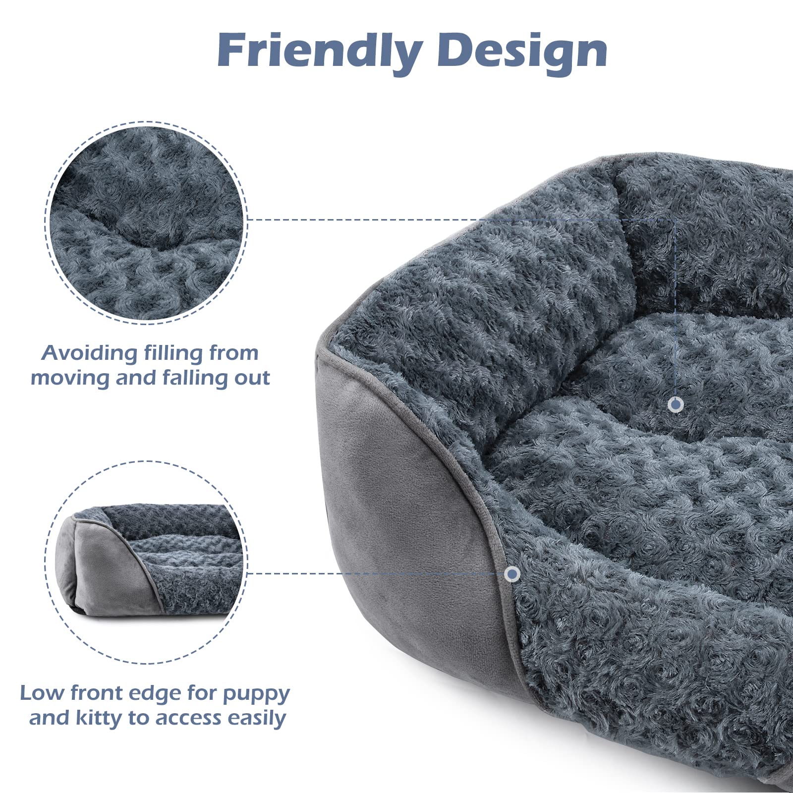 INVENHO Dog Bed for Large Medium Small Dogs/Puppy, Rectangle Washable, Orthopedic, Soft Calming Sleeping Durable Pet Cuddler with Anti-Slip Bottom S(20"x19"x6")