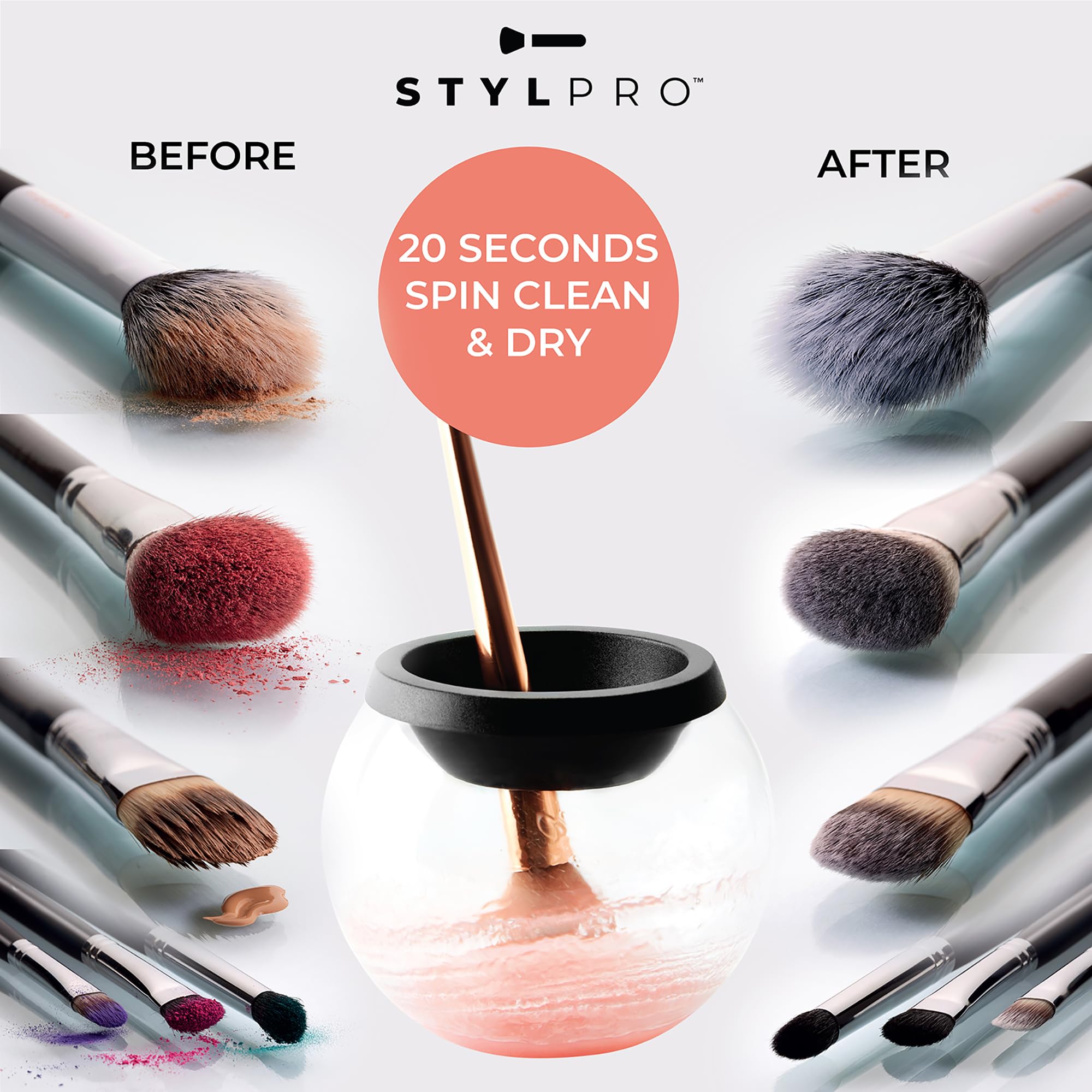 Stylideas Stylpro Original Makeup Brush Cleaner and Dryer - Clean and Dry Makeup Brushes in 30 Seconds - Removes Dirt, Pollutants, and Stains - 1 pc.