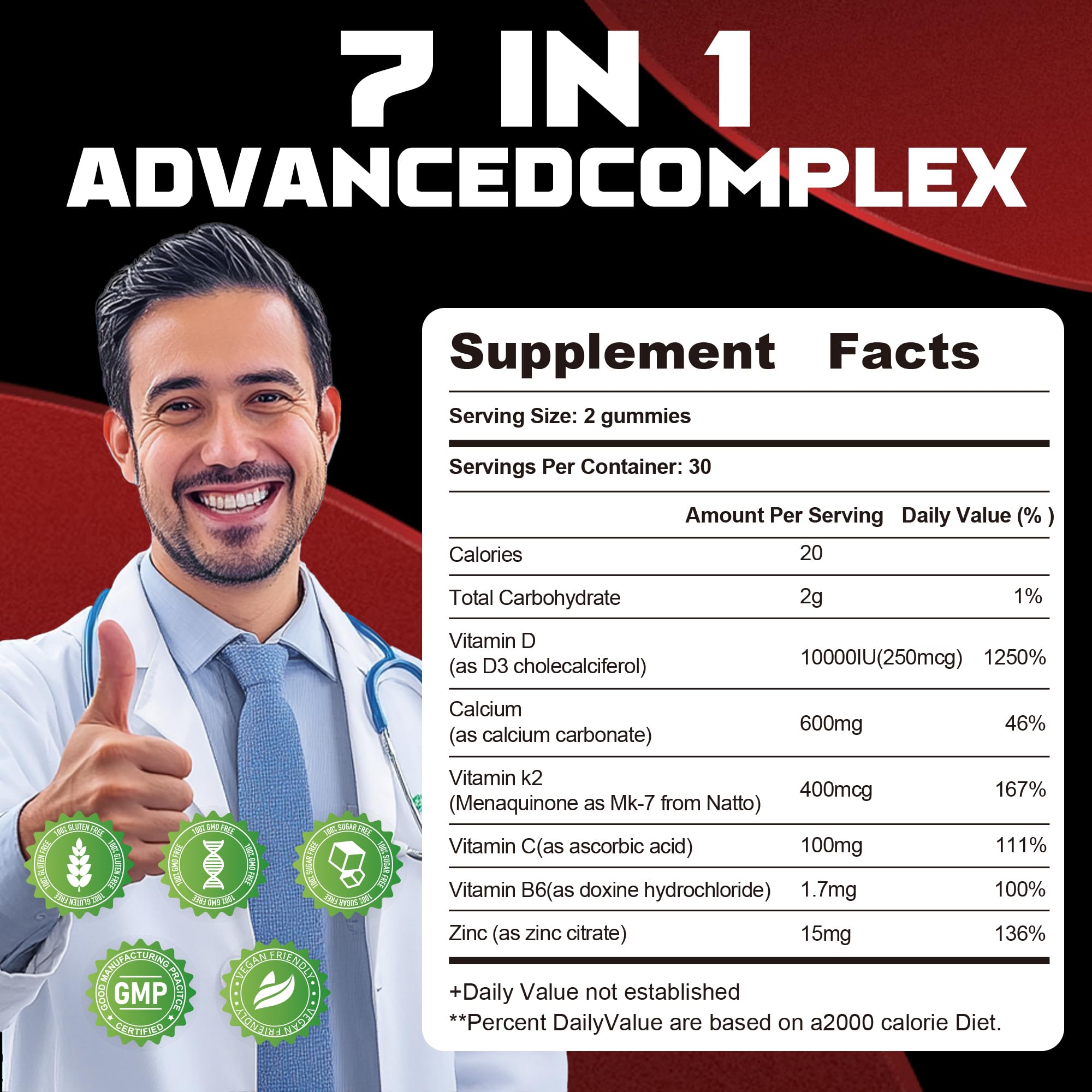 Wekannufod Sugar-Free Vitamin D3 K2 Gummies with Calcium + K2 (MK-7), Magnesium Citrate, Vitamin C, Extra Strength - Ultimate Absorption for Bone Muscle Teeth Immune, Vegan - 60 Gummies